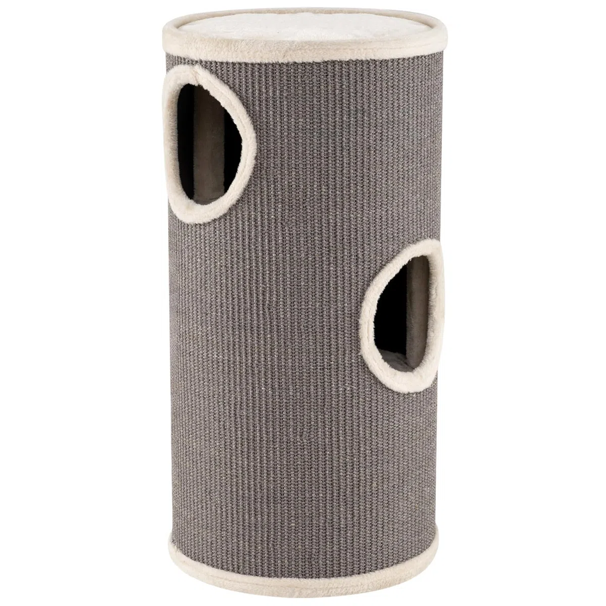 GYMAX Tonneau à Gratter pour Chat 70cm avec 3 Cachettes, Tour à Griffer Chat avec Perchoir en Peluche, Griffoir en Sisal, Entrées, Meuble Colonne Multi-Niveaux pour Chatons, Ø 36 cm