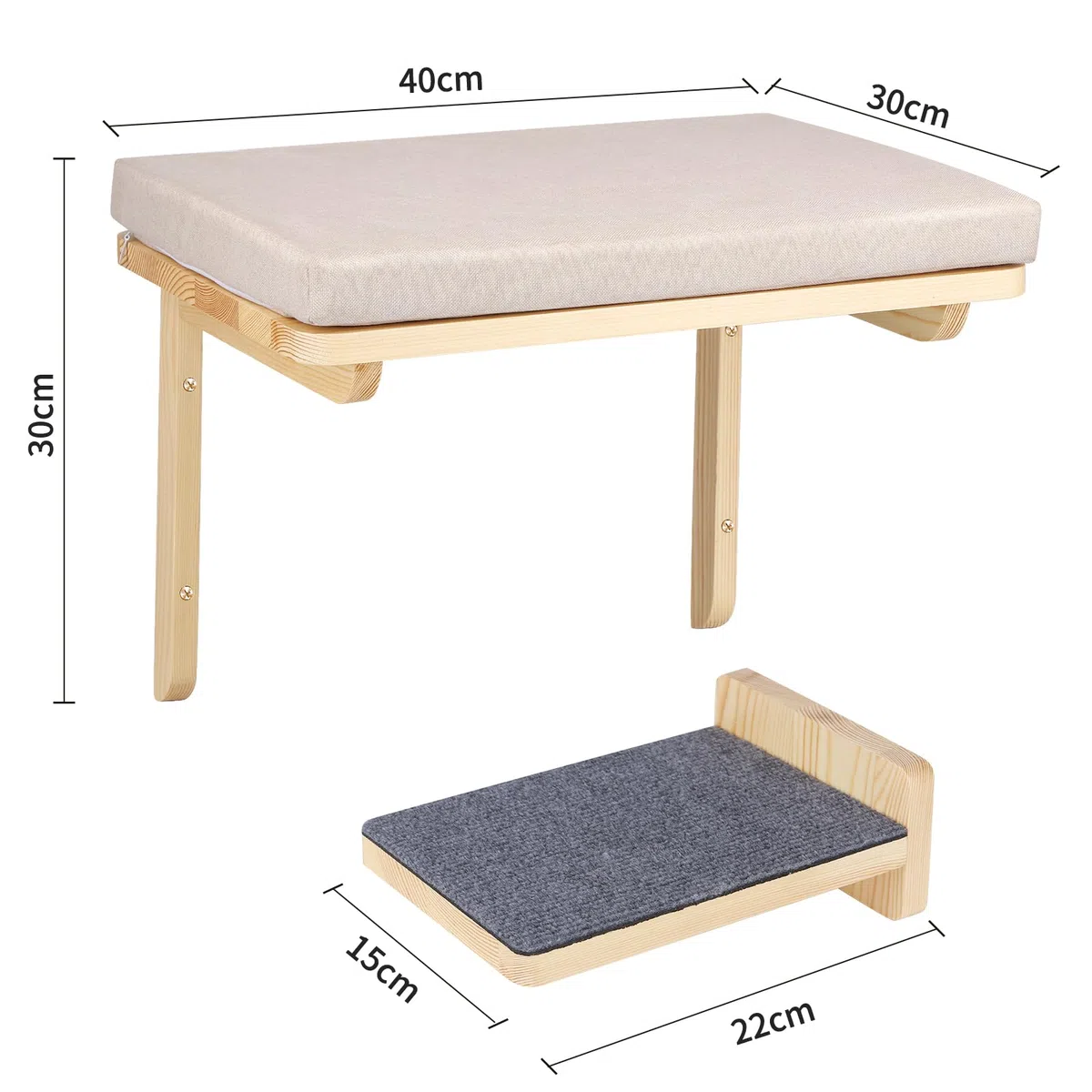HUOLE Hamac Chat Fenetre Perchoir Lit Fenêtre Panier Suspendu Etagere pour Chats 40 * 30 * 25 cm-Gris Robuste Jusqu'à 18kg Facile à Monter et à déplacer Pas de Ventouse Balcon