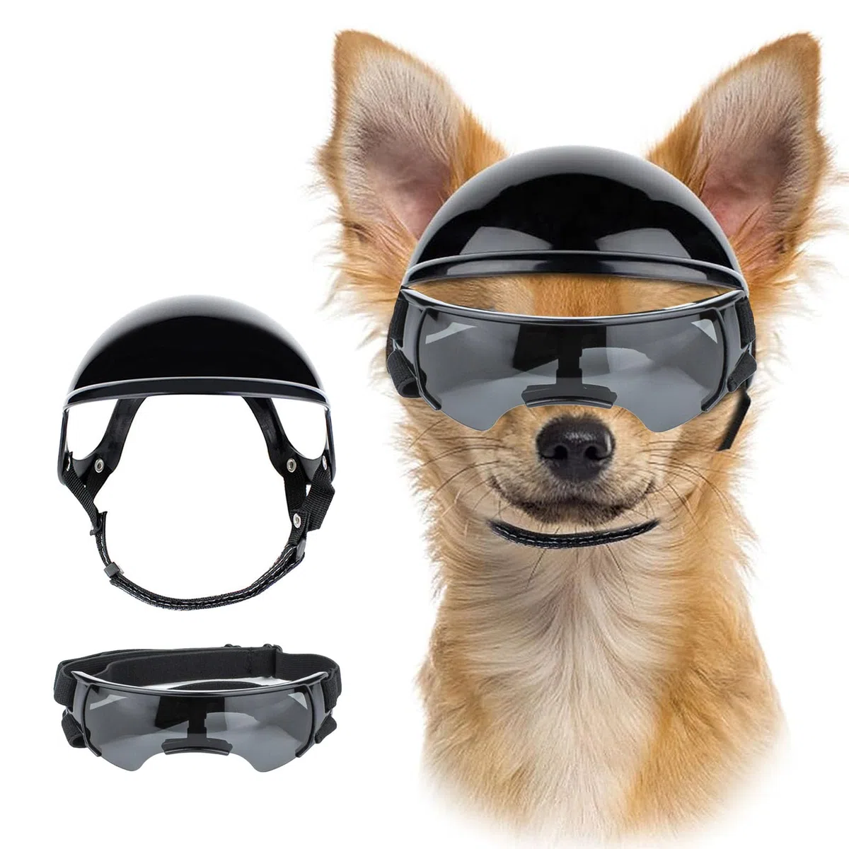 Ensemble de Lunettes et Casque pour Petit Chien, Lunettes d'extérieur pour Animaux de Compagnie, Casque de Moto avec Trous d'oreille, Chapeau pour Chat