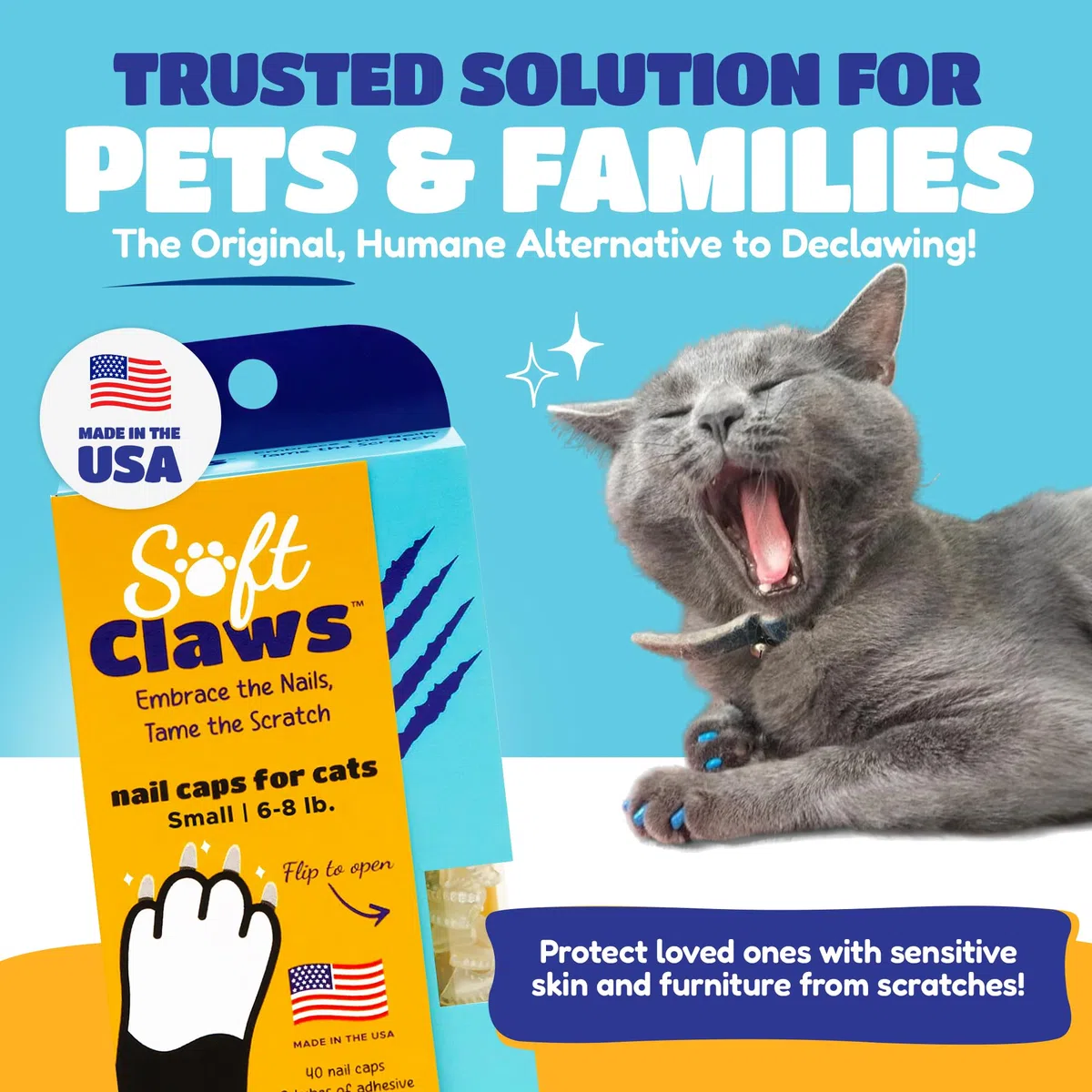 Feline Soft Claws Doux Bouchons à Ongles Griffes pour Chats et Chatons, Small, Noir/Orange