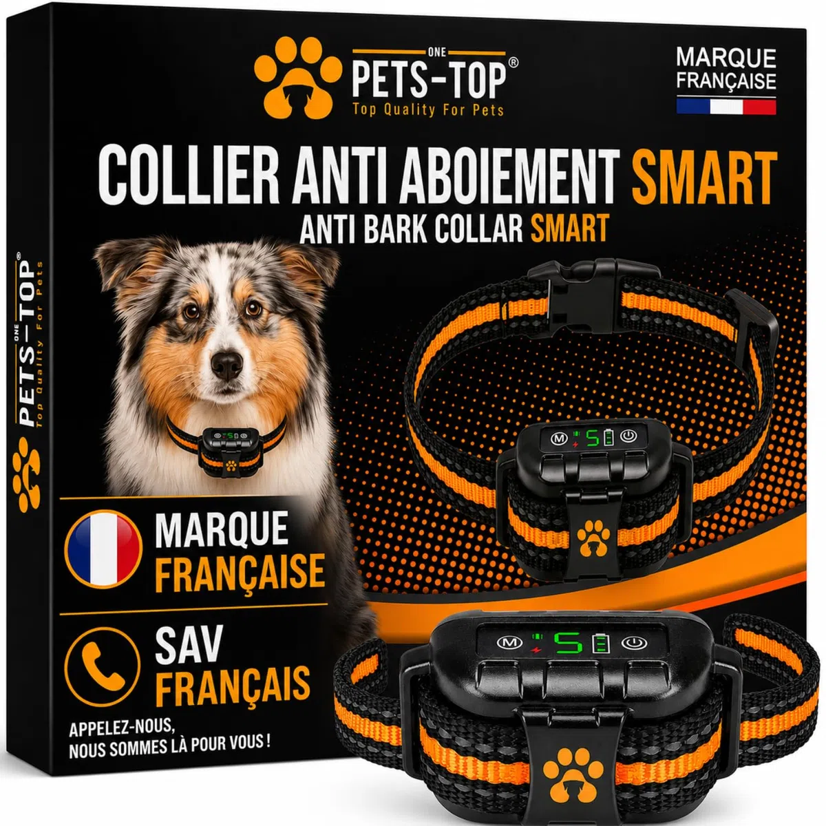 One PETS-TOP Collier Anti Aboiement Chien - Collier Anti Aboiement pour Chien à Simulation Electrostatique Douce, Vibrant, Sonore - IP67, Convient aux Gros et Petits Chiens - Ideal pour Le Dressage