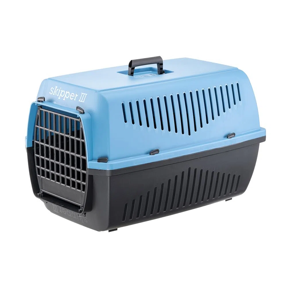 Ferplast Caisse de Transport Chat Panier de Transport pour Chiens Petits Max 10 Kg, Voyage Animaux domestiques, Plastique avec Poignée Pliante, 62x41xh38 cm, Bleu