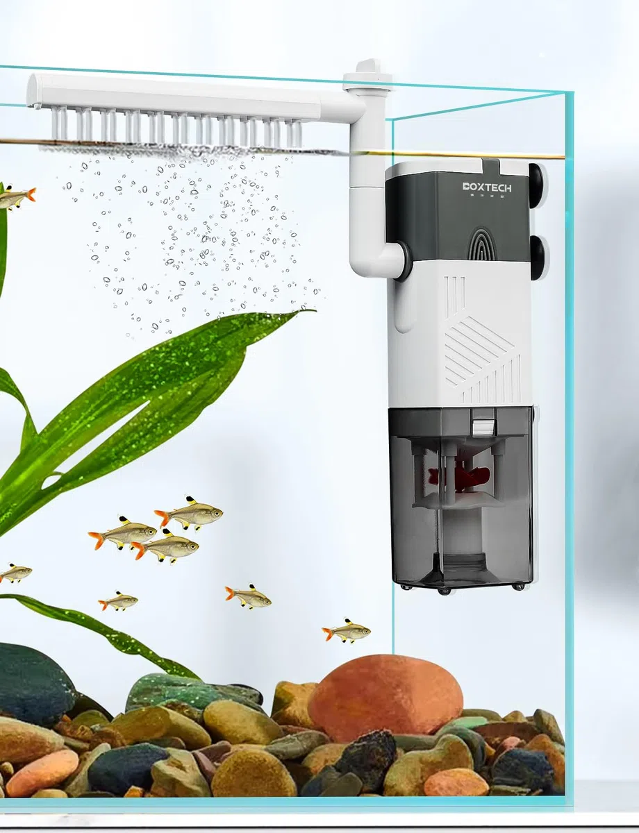 boxtech 4 en 1 Filtre pour Aquarium, Filtre d'aquarium Multifonction, Filtre Submersible Silencieux 10W, débit 600L/H, adapté aux Aquariums de 12-25 gallons