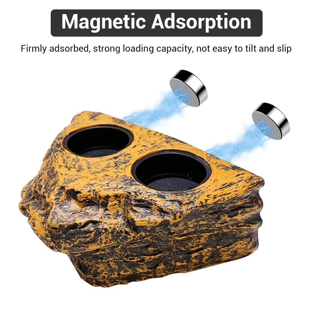 MiOYOOW Mangeoire Magnétique pour Reptiles, Récipient à Eau Ou Nourriture Décoratif Pierre, Bol d'alimentation Double Détachable, pour Grenouille, Tortue, Lézard, Serpent, Reptile, Gecko