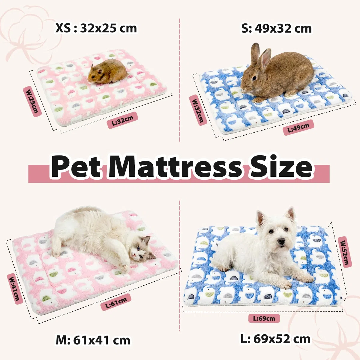 MICOOYO Lit pour Chien 2 PCS, Matelas Lavable pour Chien, Tapis imperméable pour Petits Chiens, Chats et Chiots, Couverture Polaire pour cochons d'Inde, Lapins, écureuils et Hamsters (M, 61 x 41 cm)