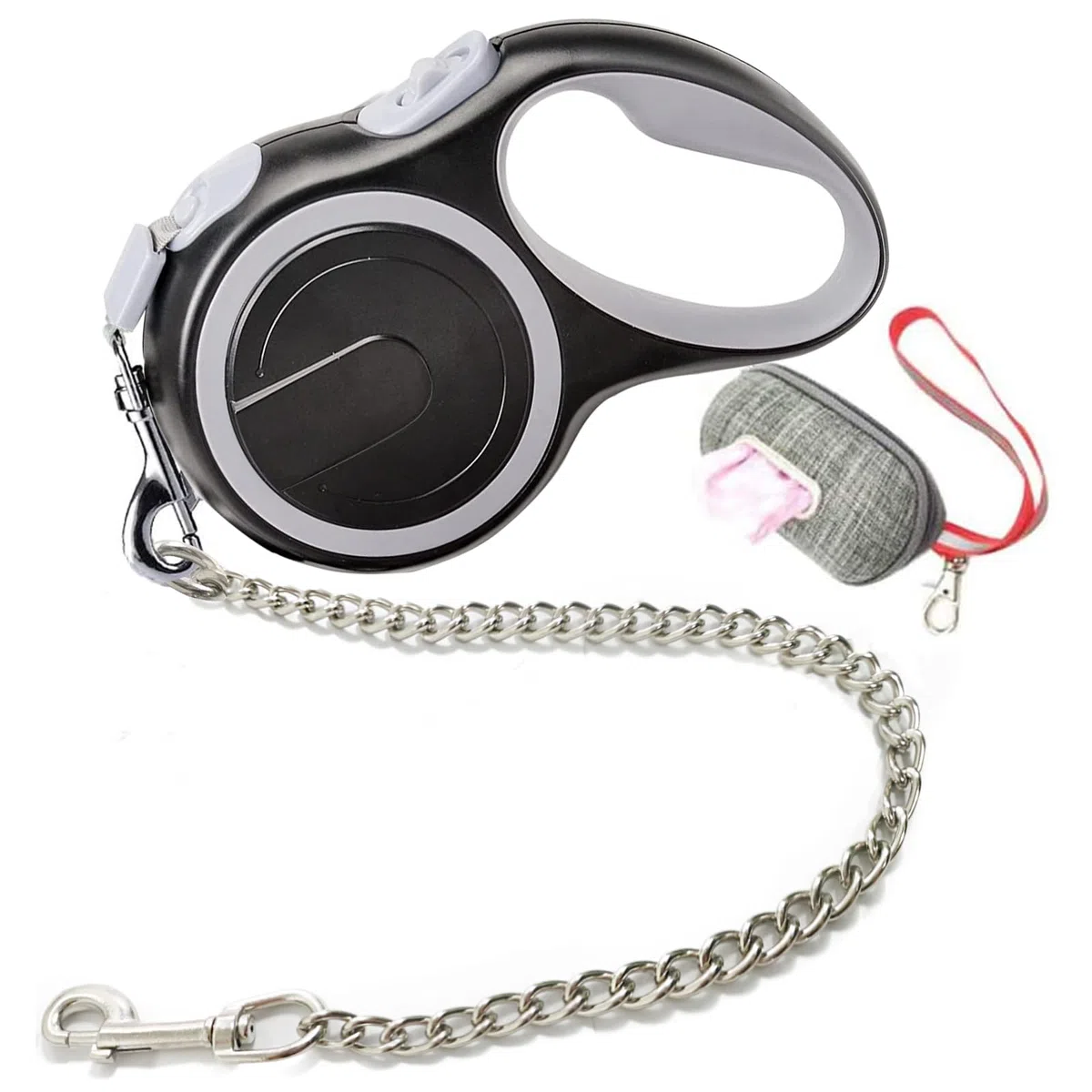 Laisse rétractable en Nylon avec chaîne Anti-Mastication, très résistante pour Chiens de Taille Moyenne et Grande 8 m, Gris