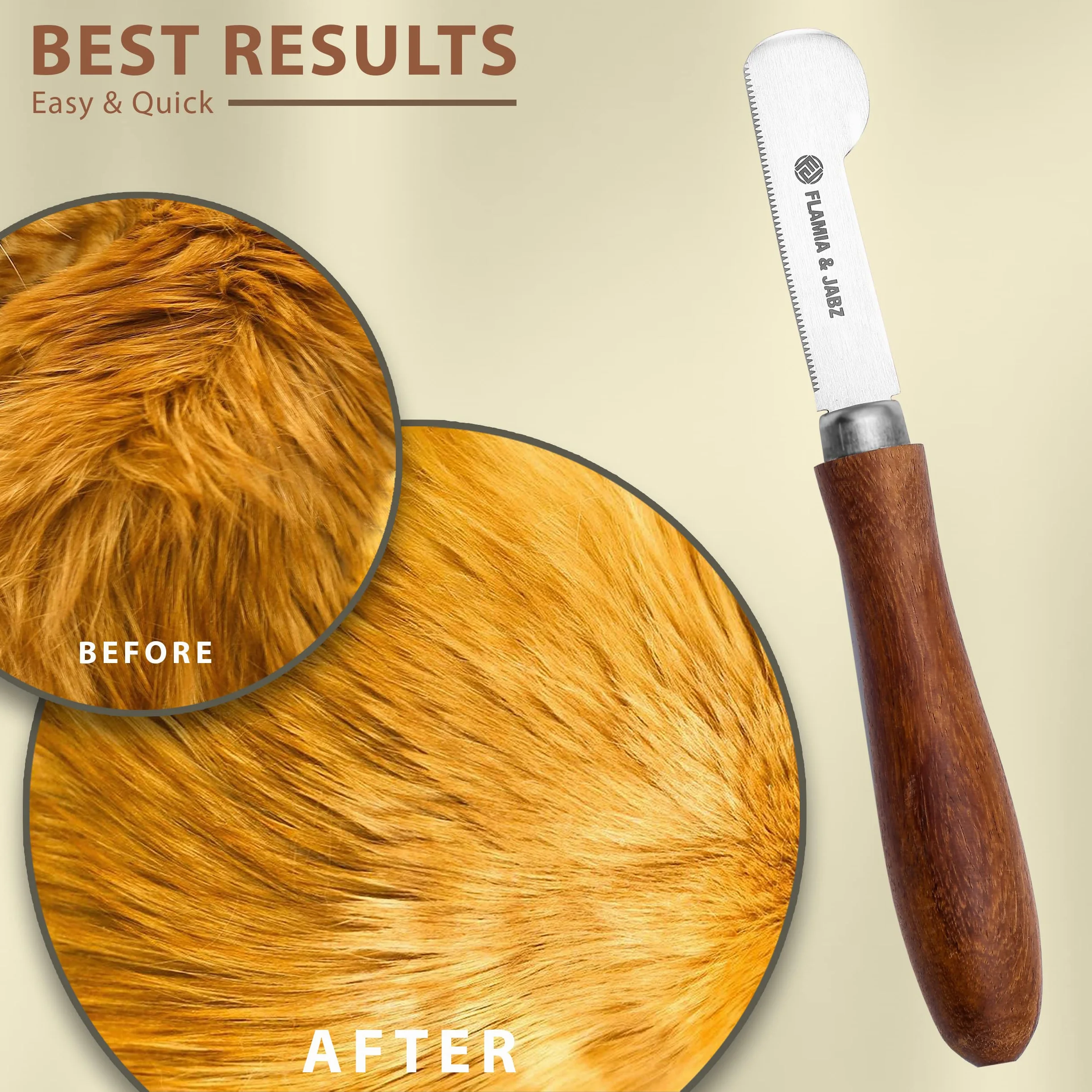 Couteau à dénuder professionnel pour chiens et animaux de compagnie, manche rond en bois avec lame en acier inoxydable (extra fin, droitier)