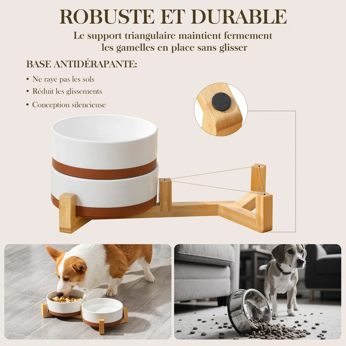Ensemble de gamelles en céramique pour chien MALACASA avec support en bois, gamelles pour animaux de 3,5 tasses pour chiens de taille moyenne avec base antidérapante, grands chiots, chats, retrievers