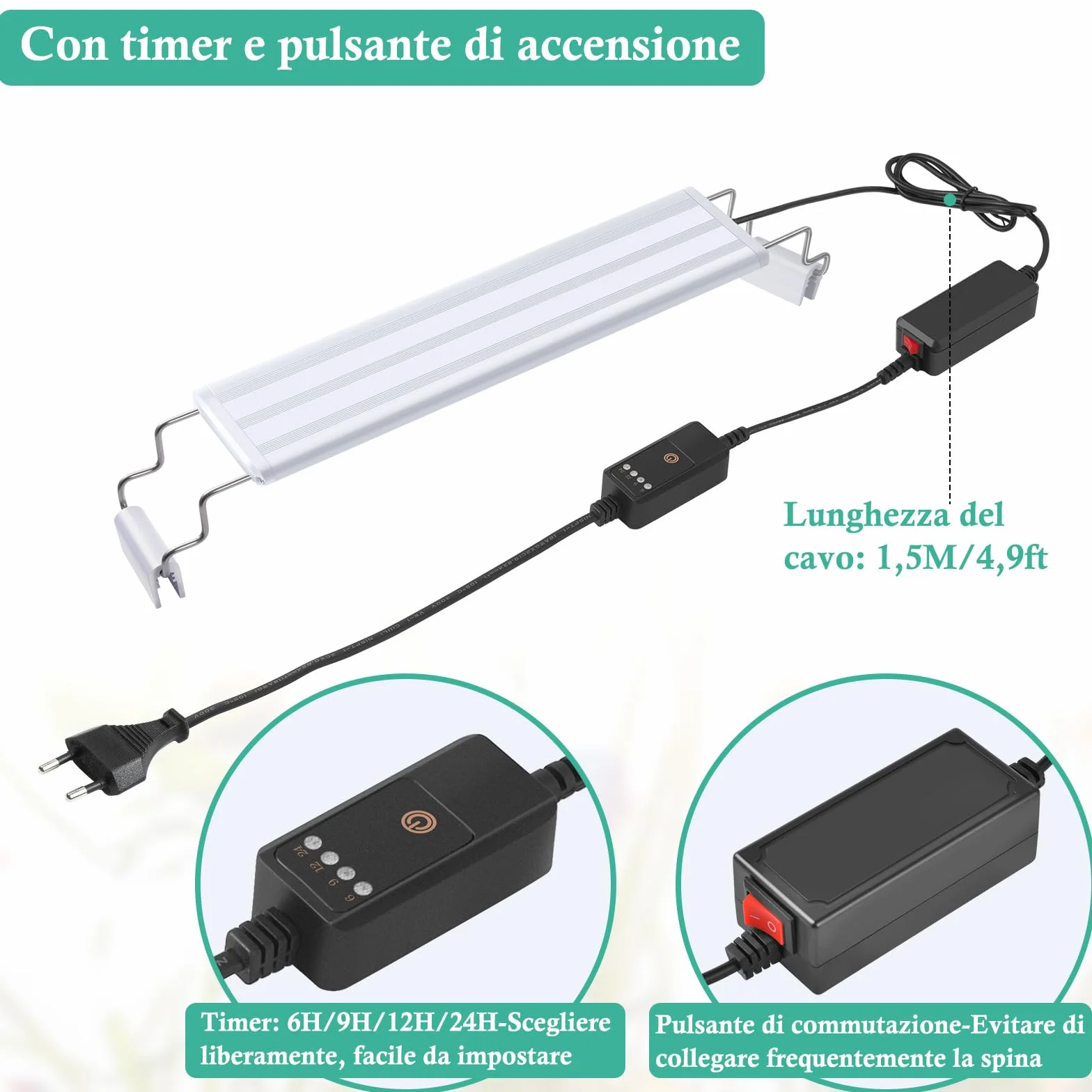 Rampe LED Aquarium Spectre Complet, Lumière LED Aquarium Plantes avec Minuterie, Supports Extensibles Stables 40-60cm, Lumière Classique pour Petit Nano Mini Aquarium Eau Douce