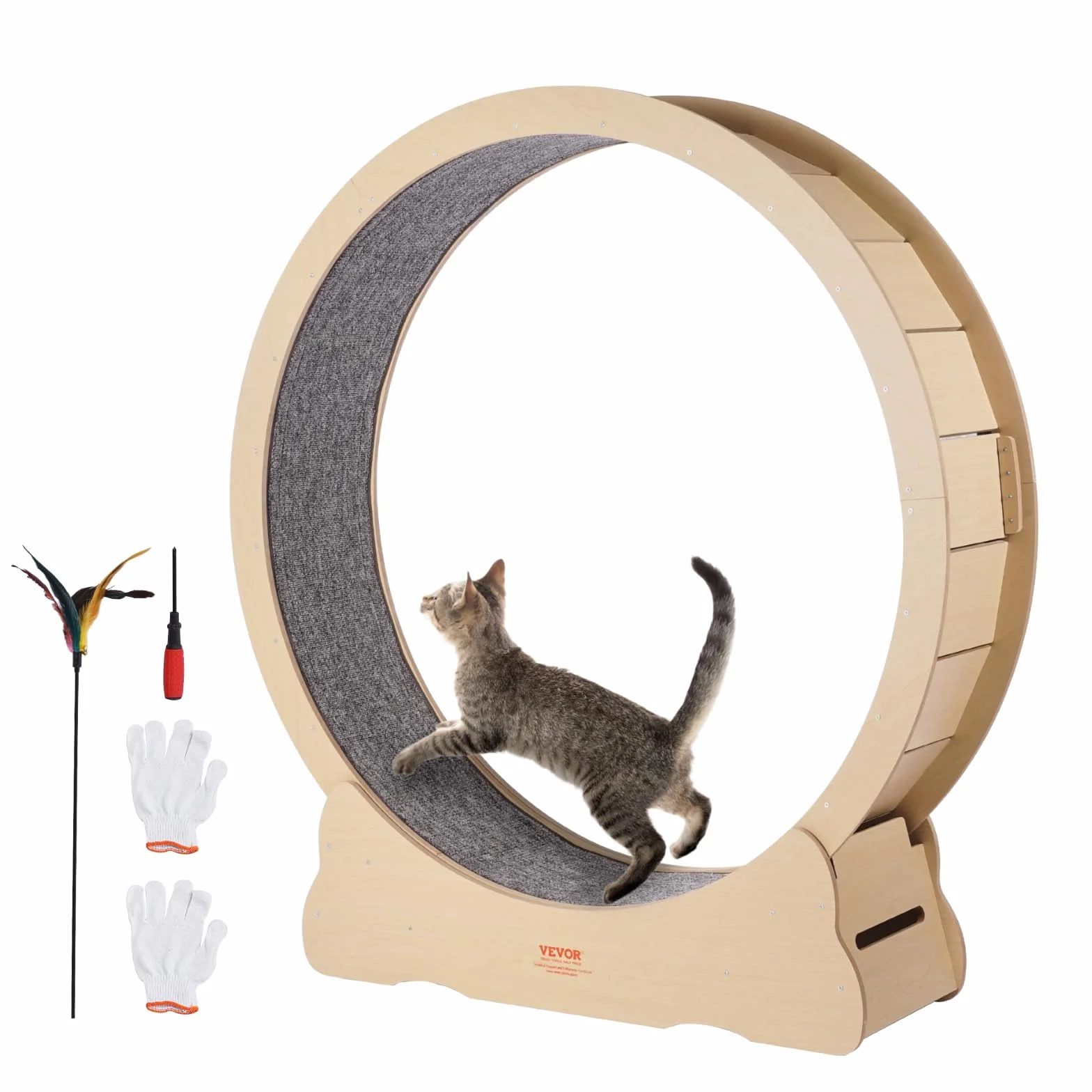 VEVOR Roue d'exercice pour Chat 1320 mm Grande Roue de Course pour Chat d'Intérieur, avec Tapis Roulant Amovible, Teaser pour Chat pour Courir, Marcher, Entraînement, Convient à la Plupart des Chats