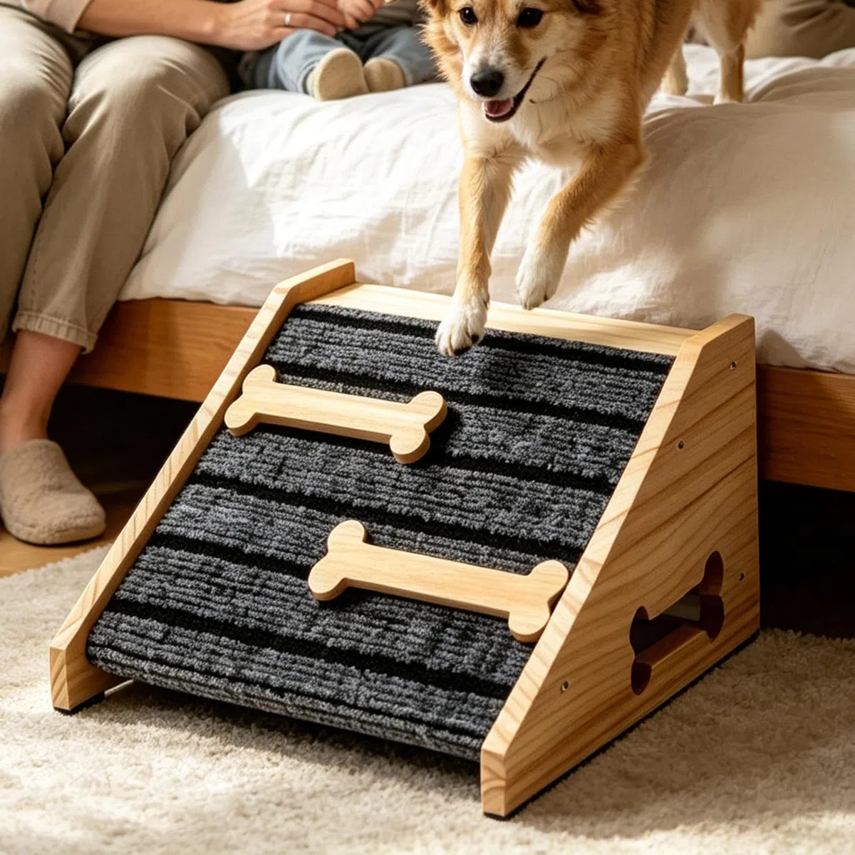 Rampe pour Petits Chiens | Planche en Bois antidérapante | avec Marche en Feutre pour Chien,pour Canin Petit Moyen Canapé Lit Chambre Entrée Maison Intérieur Extérieur