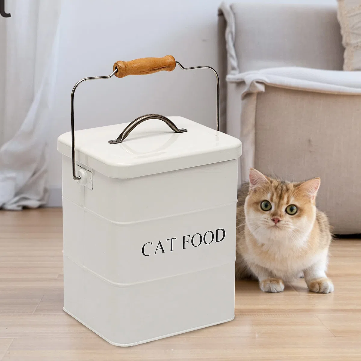 Morezi Boîte de rangement pour aliments pour chat,conteneur croquettes animaux,avec couvercle et pelle, 6L - Blanc