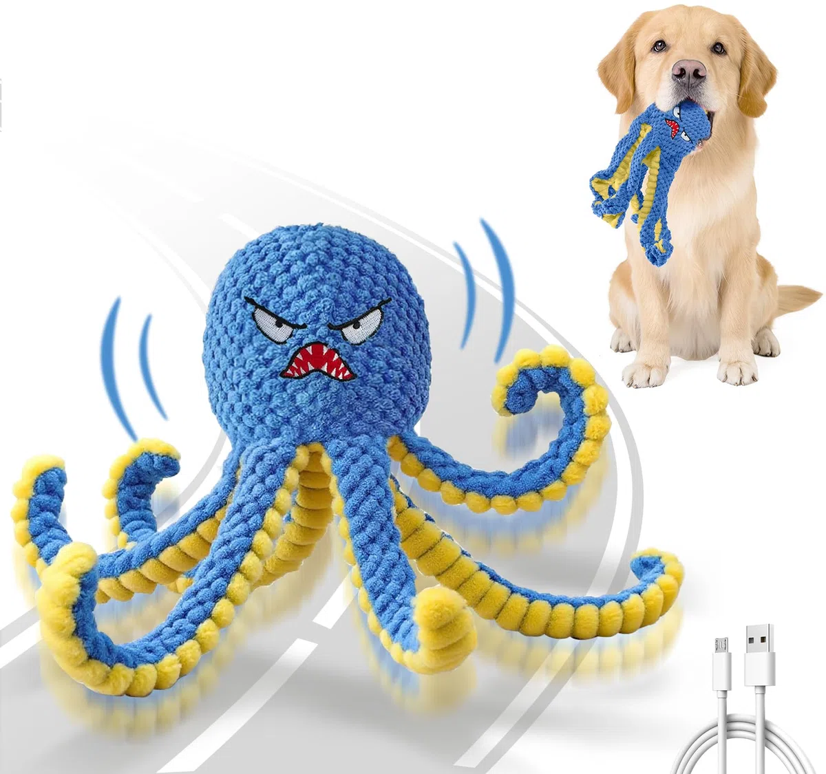 Jouet interactif pour Chien en Forme de Pieuvre, Jouet pour Chien sautant Automatique Durable pour Les Garder occupés, Jouet couineur en Mouvement pour Chien, Jouet pour Rechargeable par