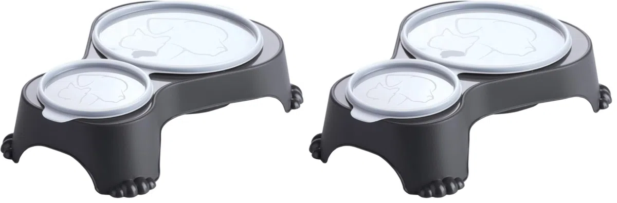 Rotho MyPet Sally Double Bol d'alimentation avec Couvercle, Plastique (PP) sans BPA, Anthracite, 1l + 0.28l (32.0 x 23.7 x 7.0 cm) (Lot de 2)