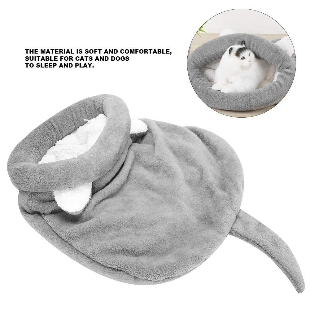 Pssopp Sac de Couchage pour Chat Doux en Peluche Auto-Chauffant Lavable Lits de Chat Câlin Sac Couverture Tapis Kitty Sac pour Chat et Chiot(Gris)