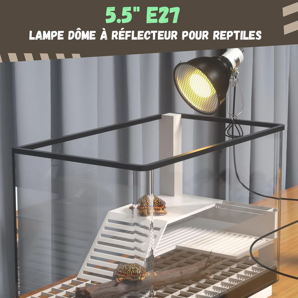 GlowUp Lampe Chauffante Dôme Réflecteur, 5.5 Pouces E27 160W Lampe Chauffante Terrarium Support de Lampe à Réflecteur pour Ampoule UVA UVB
