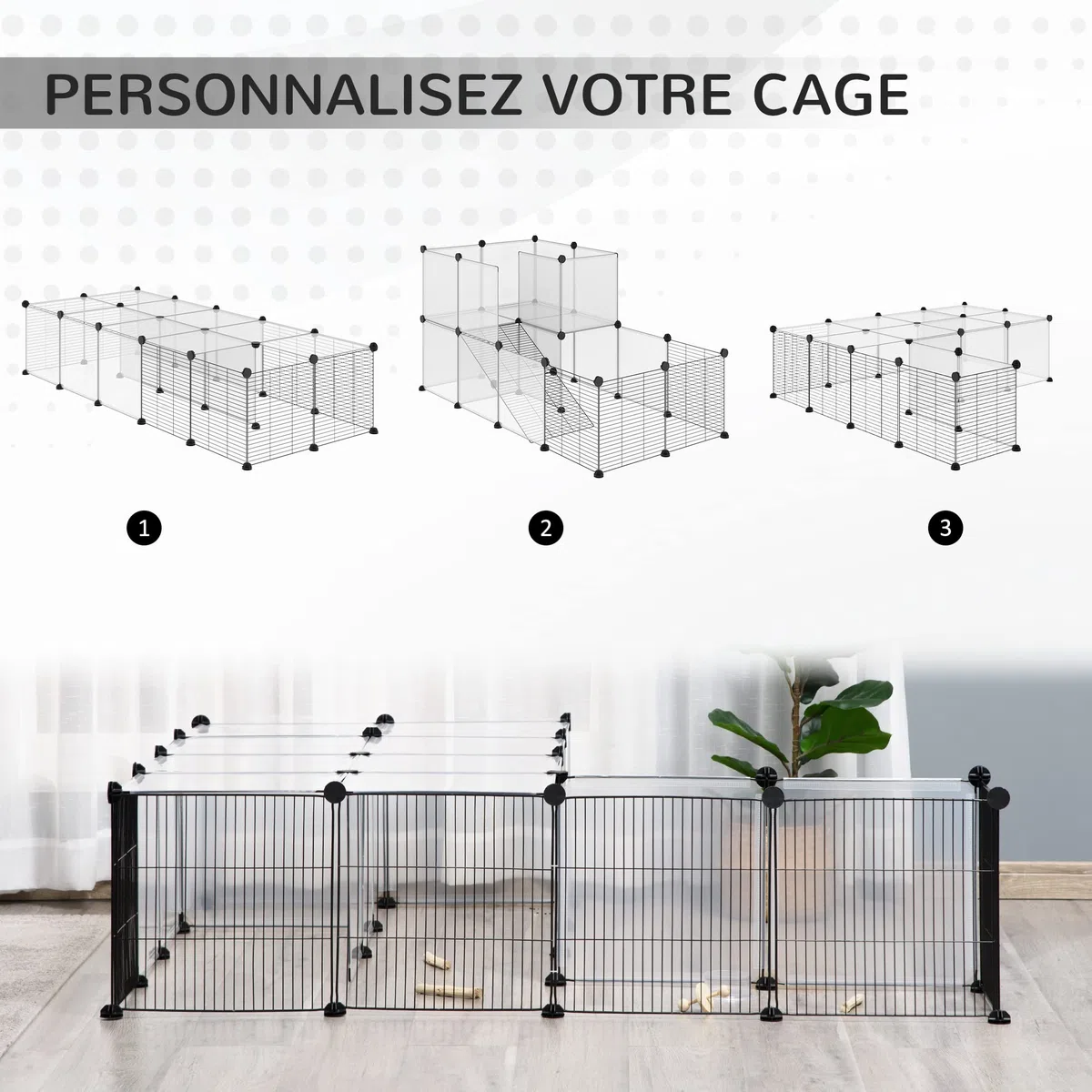 PawHut Enclos pour Petits Animaux Design DIY Cage modulable pour Cochon d'Inde Lapin Chinchillas Petits Animaux domestiques 27 Panneaux Noir
