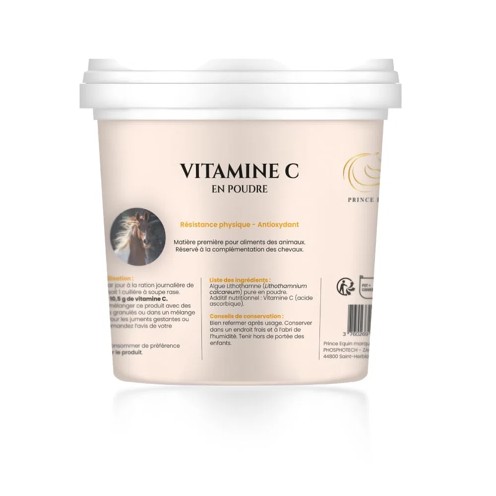 Vitamine C - Complément nutritionnel Cheval - Pot 1 kg - Force, Energie, Résistance - Antioxydant - Marque Française