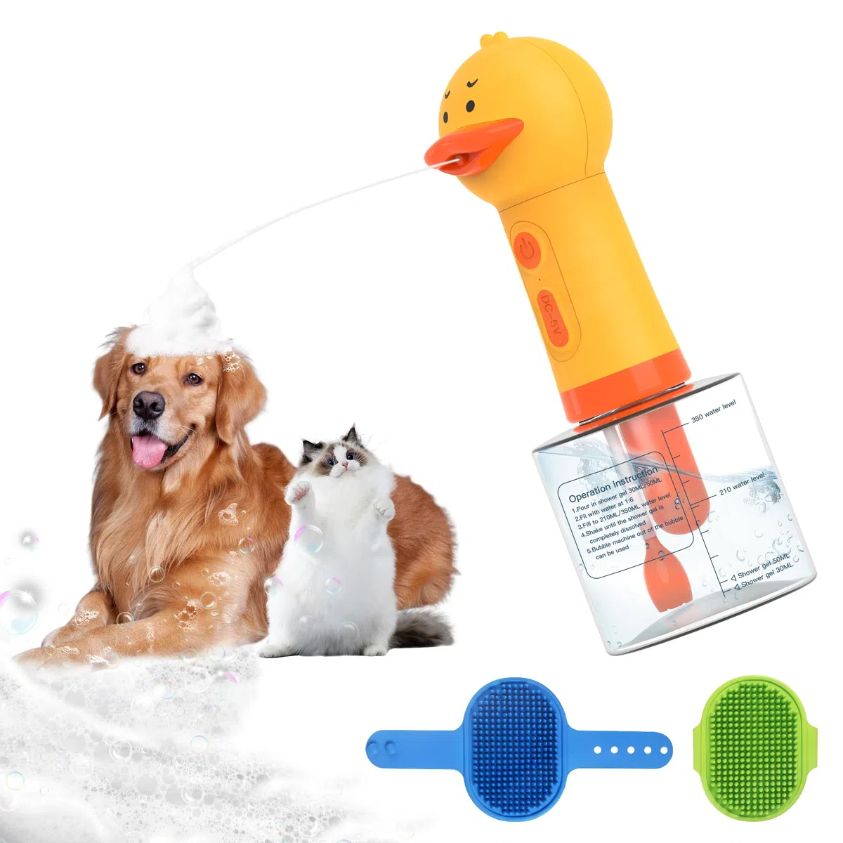 Homrich Distributeur Électrique De Savon pour Chien, Machine Automatique De Mousse De Nettoyage, Pulvérisateur De Shampoing avec Brosse pour Bain Chien Et Chat, Mousseur pour Toilettage D’Animaux