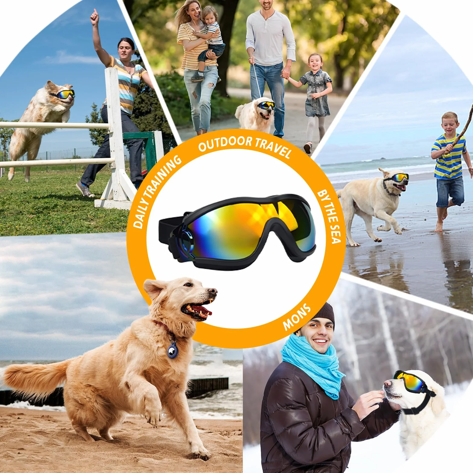 Lunettes de Soleil pour Chiens Protection UV, Protection des Yeux pour Chiens De Taille Moyenne Et Grande, Coupe-Vent, Sangle Réglable (Black Red)