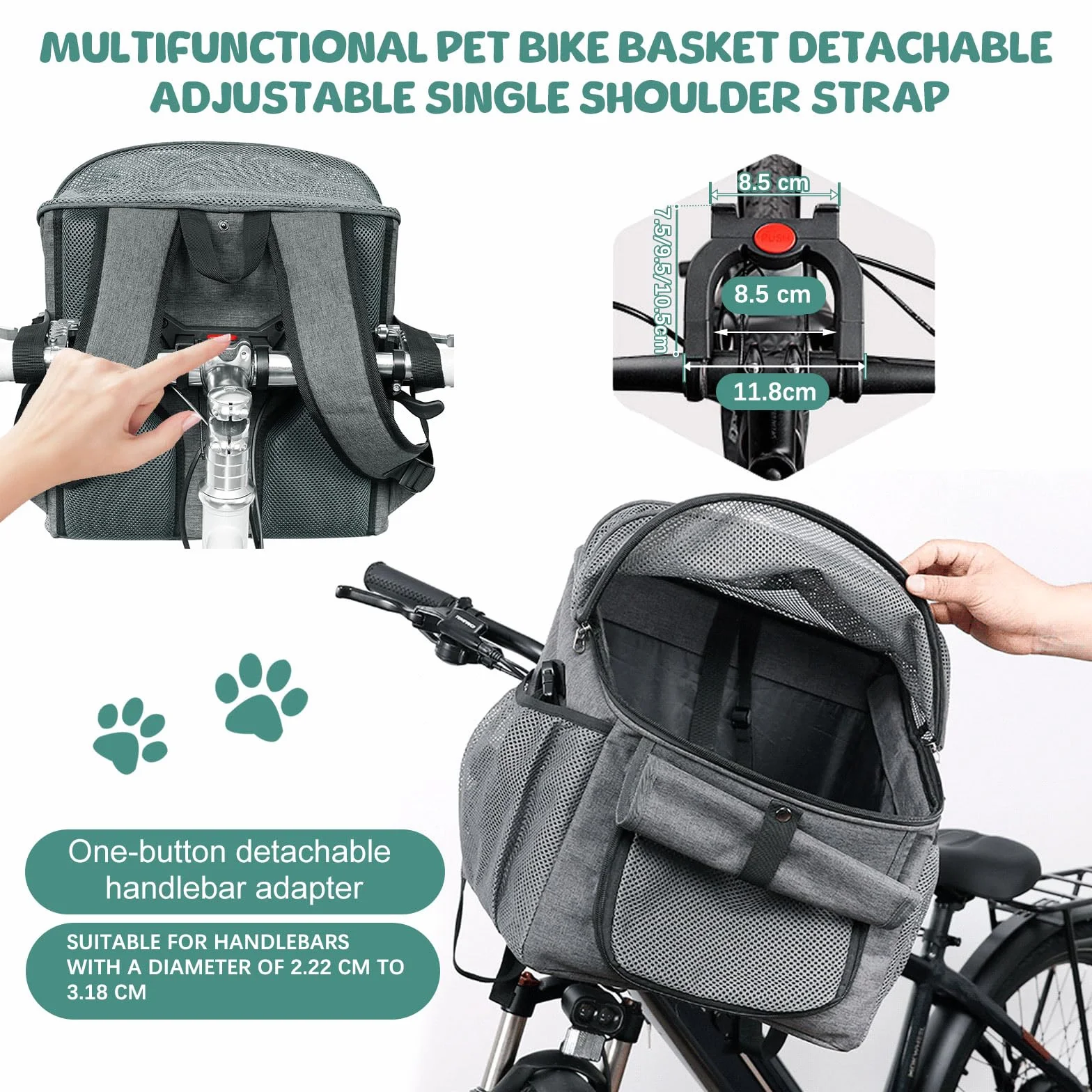Panier de Vélo pour Chien, Sac à Dos pour Chat Pliable avec Fenêtre en Filet et Ceintures de Sécurité, Panier Velo Chien Pliable Sac à Dos Animaux de Compagnie (Noir)