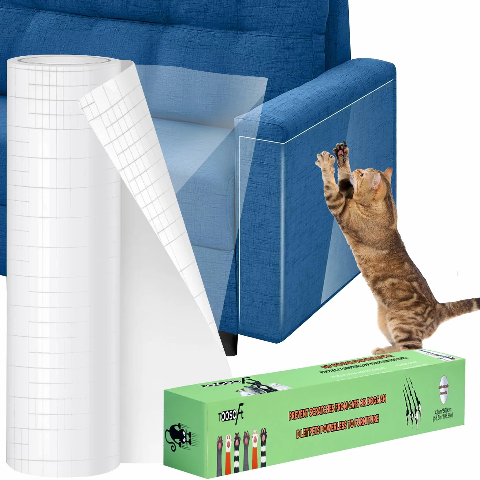 Protection Canape Chat Anti Griffe Transparent Invisible 42 * 500CM：TOOSOFt Protege Canape Griffe Chat Extra Long - Film Protection Mur Chien Adhesif Autocollant pour Meubles,Porte,Mur,Comptoirs