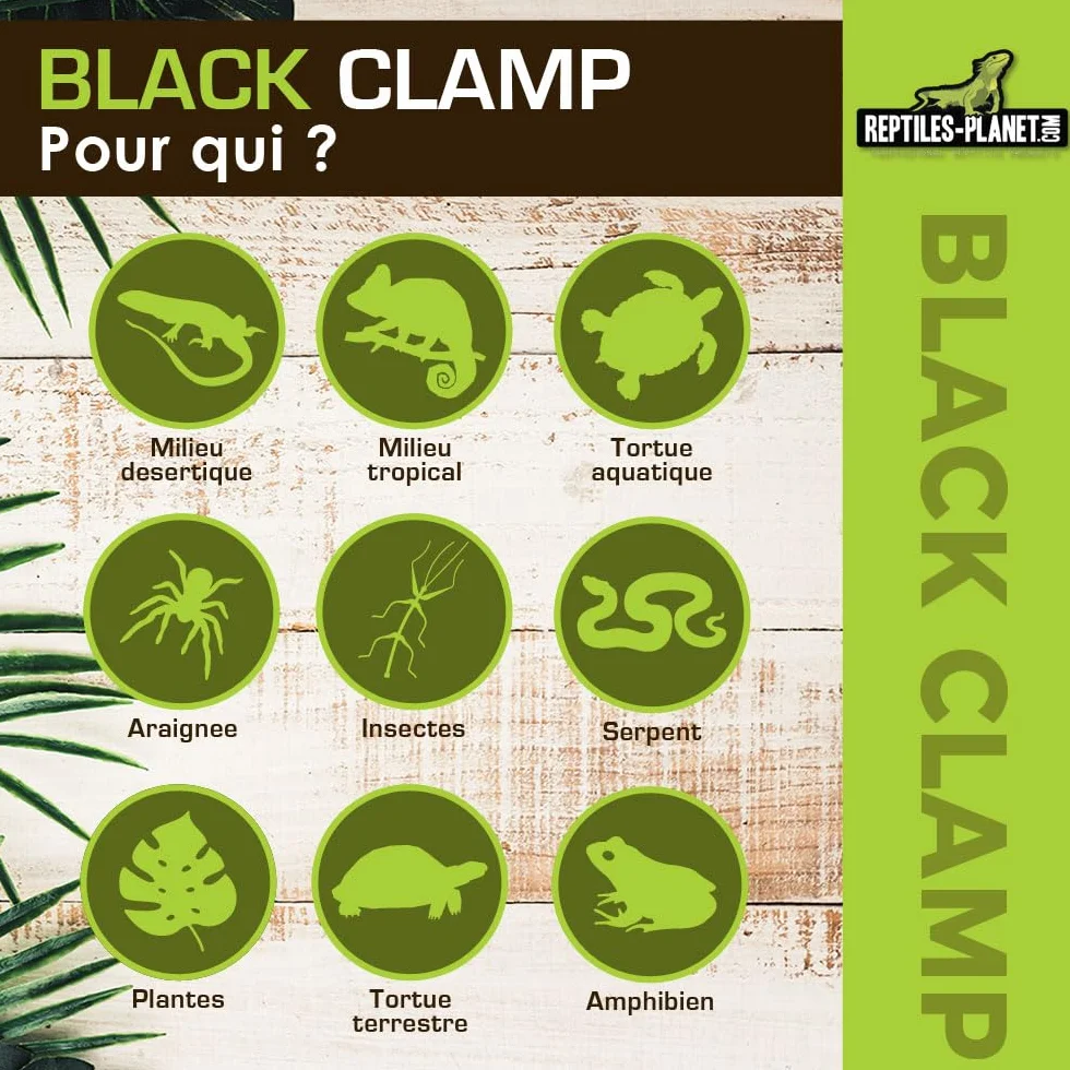 Reptiles Planet - Black Clamp 14 - Support d'Ampoule à Pince pour Terrarium - Ø 14 cm - H 16 cm