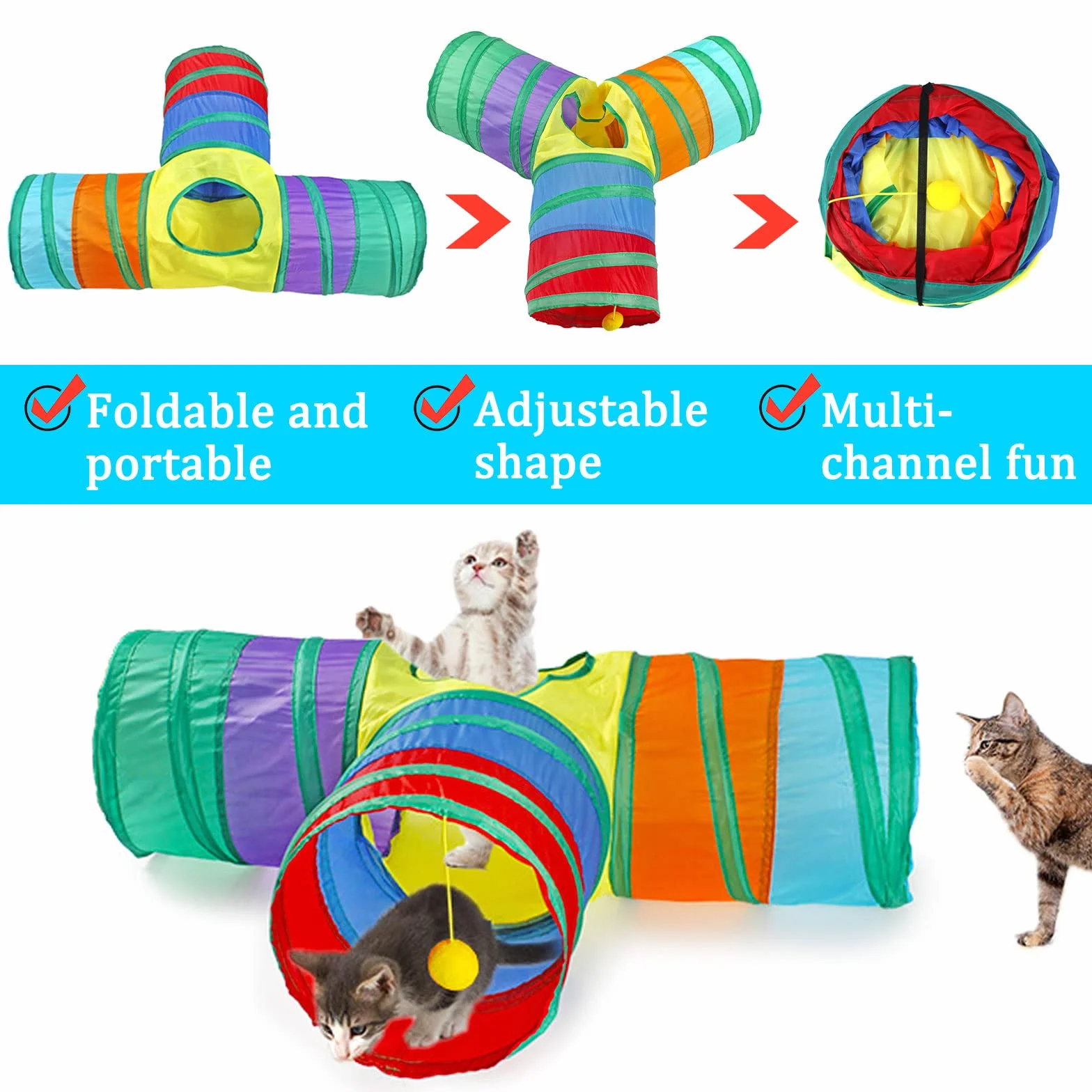 Jouets Chat,33pcs Jouet pour Chat,Jouets pour Chats Interactif Jeux Chaton avec Tunnel,Poisson,Souris,Plume,Balle Jeux Chaton,Kit de Jouets Interactifs pour Chats