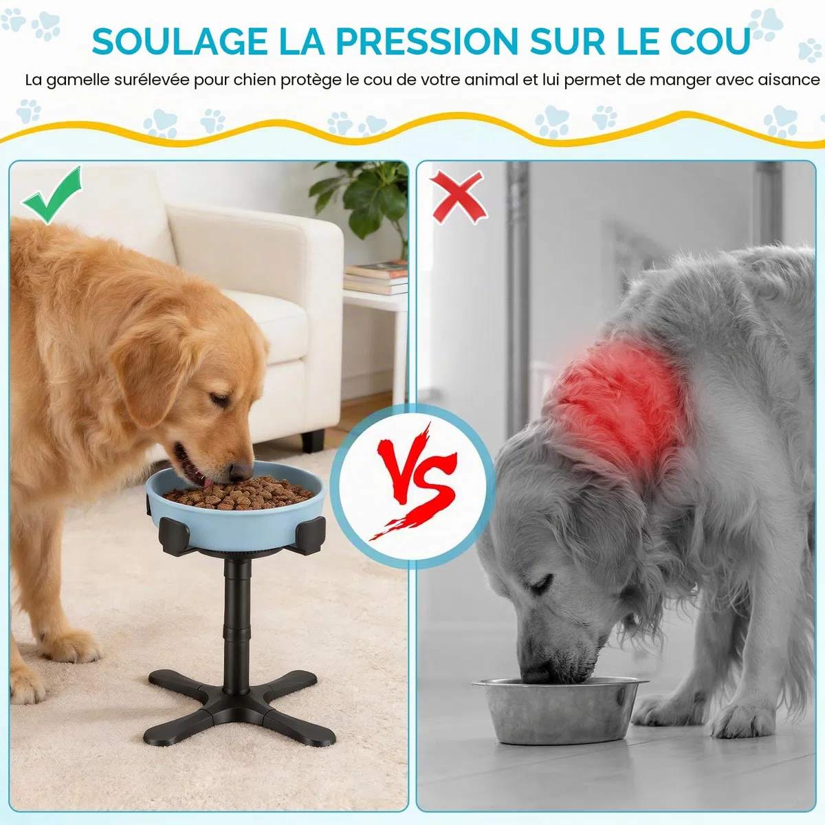 Support Gamelle Chien Surélevée Robuste, Gamelle Surélevée pour Chien Hauteur Réglable De 14 À 34 CM, Antidérapante Réhausseur Gamelle pour Chien De Grande, Moyenne Et Petite Taille