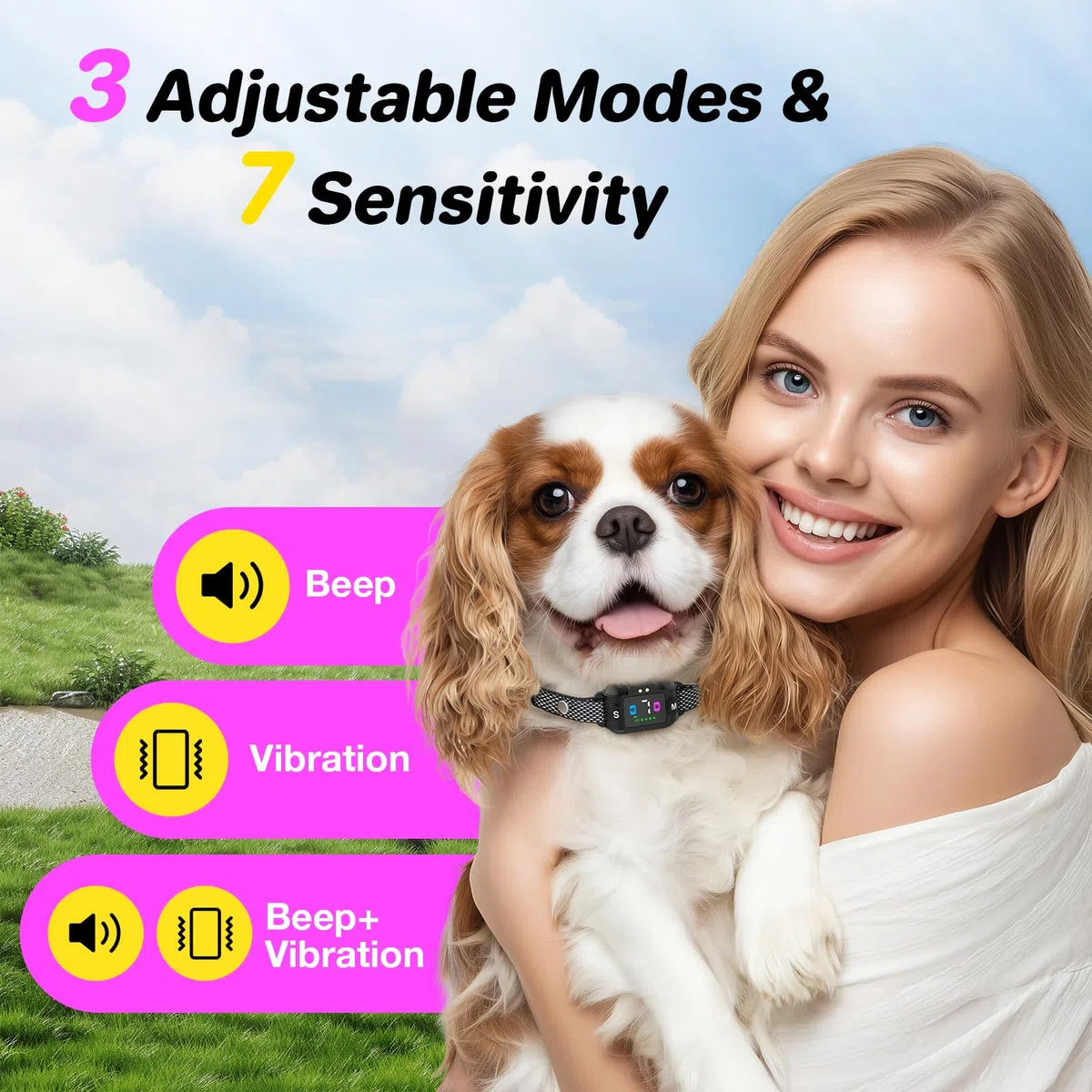 Collier Anti Aboiement Chiens - Rechargeable Anti Aboiement Collier Dressage Pour Petits Chien Avec 3 Modes Son/Vibration, 7 Niveaux De Sensibilité, Étanche IP67 Pour Petits Moyen Chiens (Gris)
