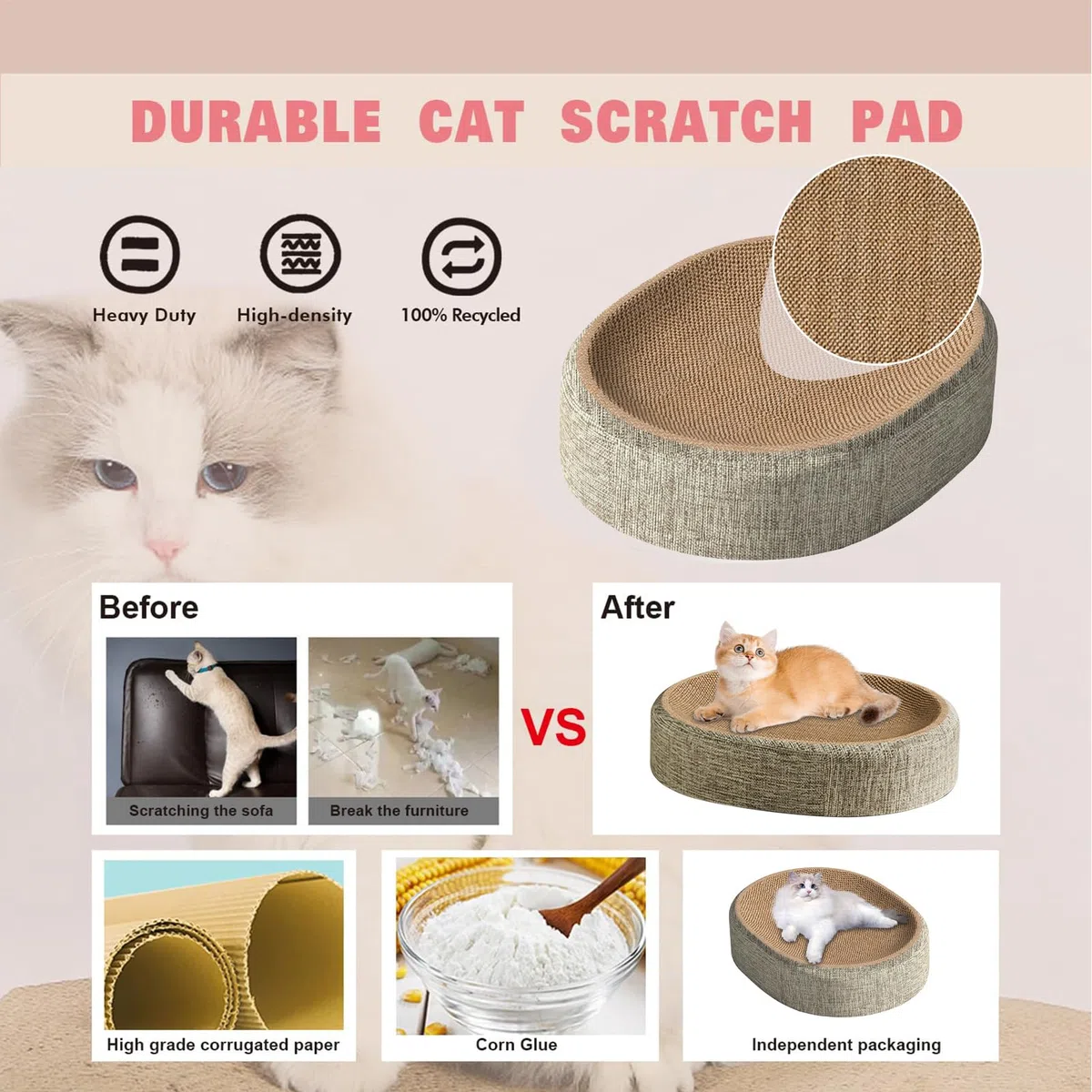 Griffoir pour Chat, 60x40x10cm Planche À Gratter Chat, 2en1 Ovale Griffoirs en Sisal PourChats,Ovale Lit PourChats DurableEt Recyclable pour Faire Les Griffes Et Dormir À L'intérieur Et À L'extérieur