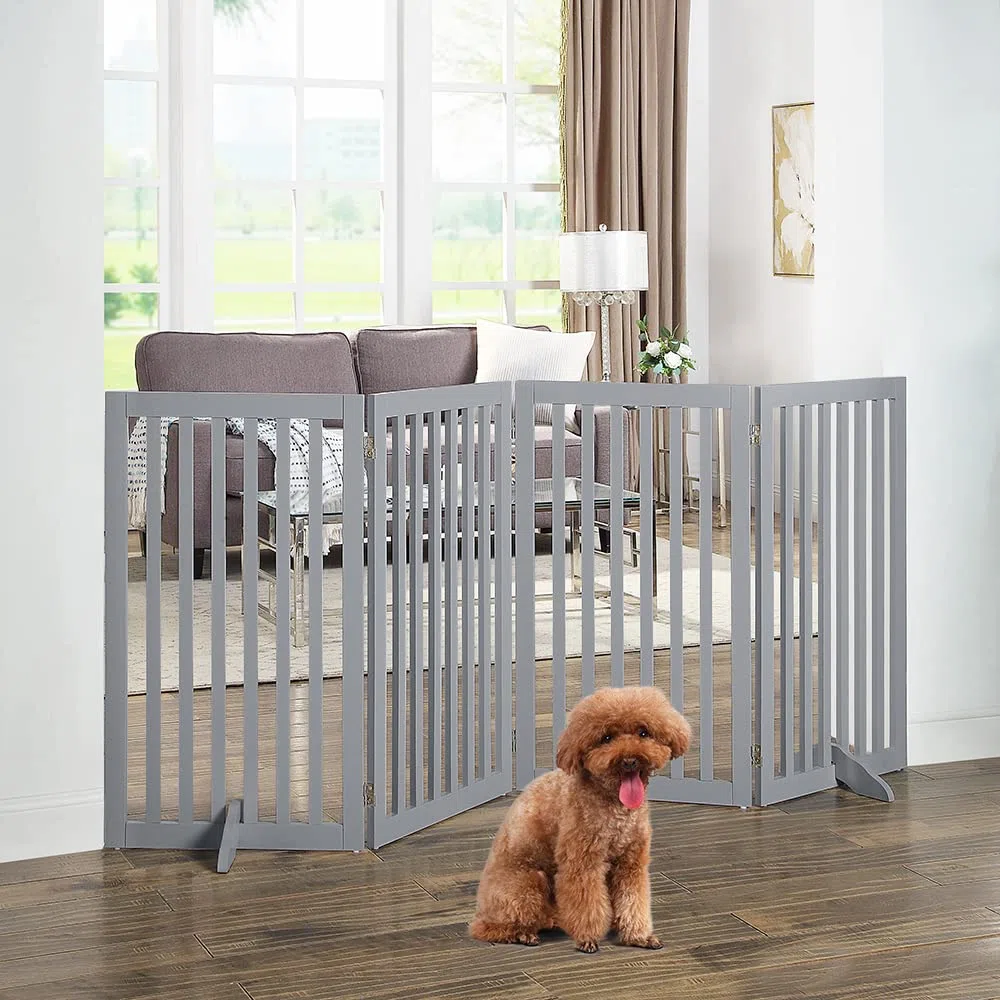 unipaws Barrière pour Chien, Barrière de sécurité barrière modulable Pliable pour Animaux de Compagnie, 91H cm 4 Panneaux, Gris Clair