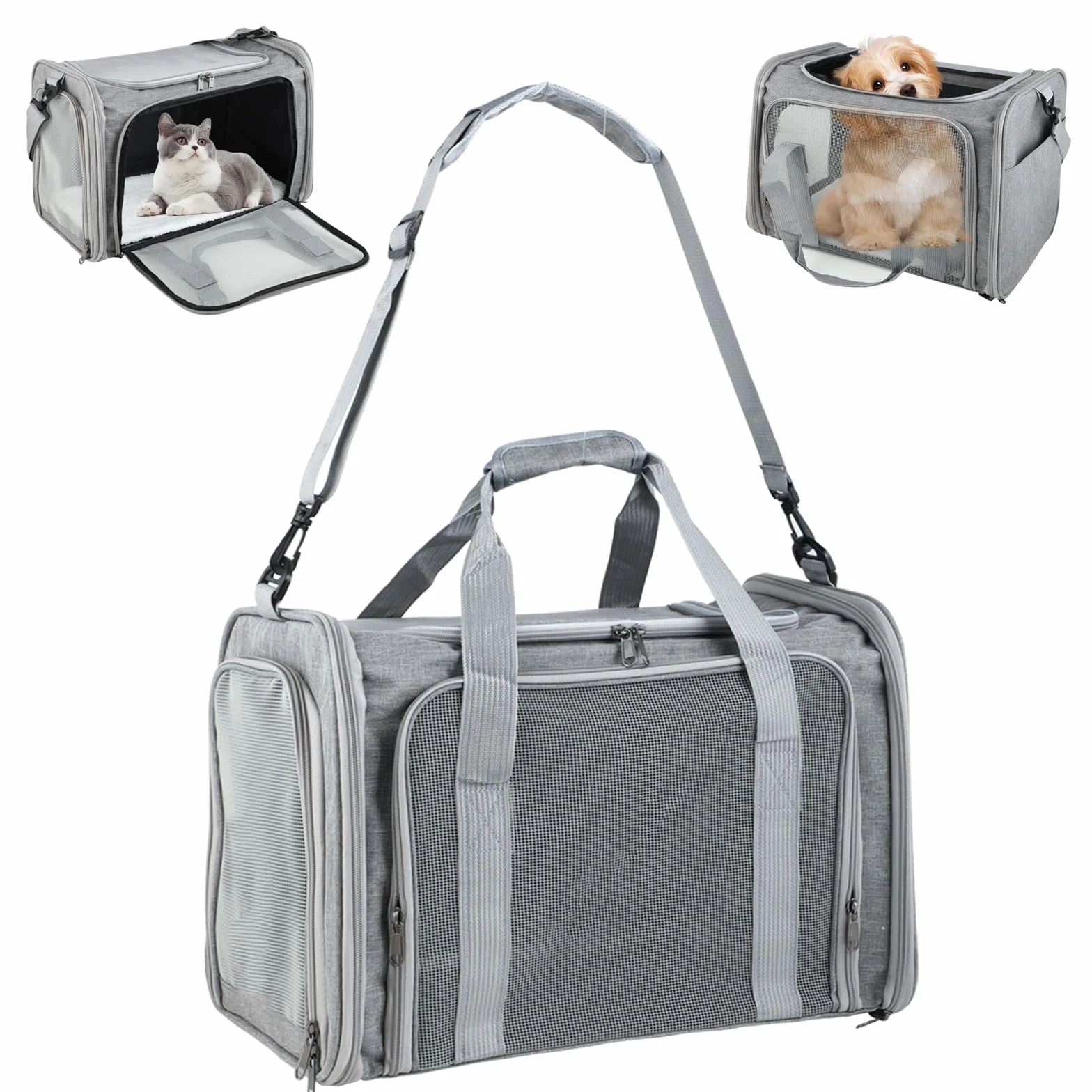 Sac Transport Chat Pliable – Cage Chat Respirante – Caisse de Transport Chat Léger pour Voyages/Voiture (Gris)