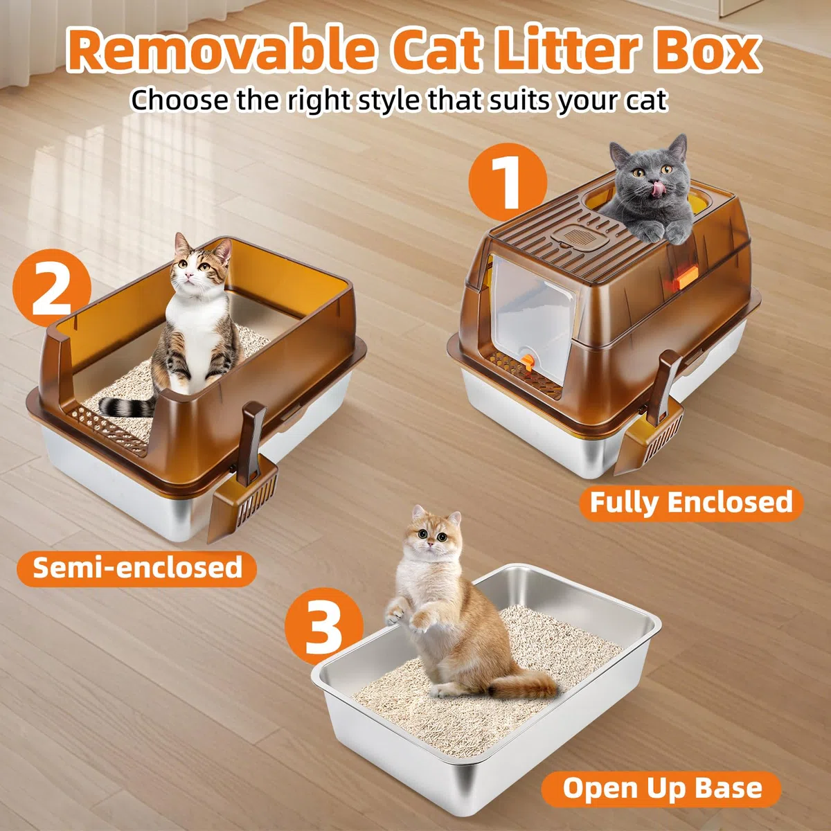 Bac à litière fermé en acier inoxydable pour chat avec couvercle, bac à litière extra grand pour chats de grande taille, bac à litière en métal à côtés hauts avec pelle, contrôle des odeurs