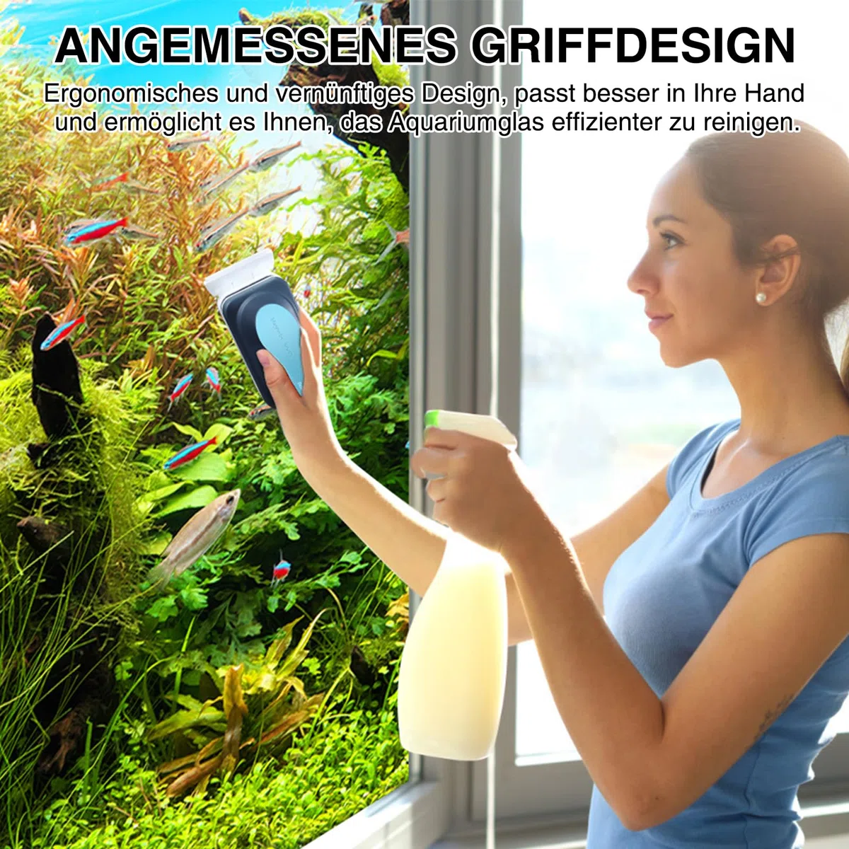 fishkeeper Brosse magnétique pour Aquarium Nettoyage du Verre de l'aquarium avec grattoir, Brosse à Verre pour réservoir à Poissons（L）