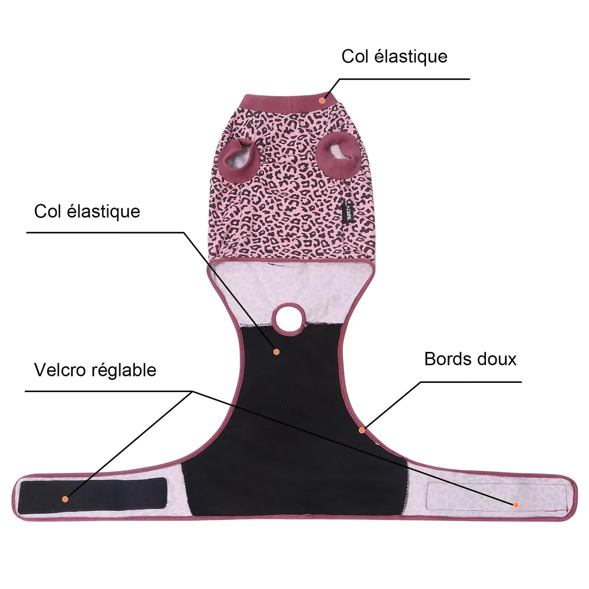 Jiupety Combinaison de convalescence réglable pour chien, pour plaie abdominale après une chirurgie, substitut de collier électrique, taille XL, motif léopard rose