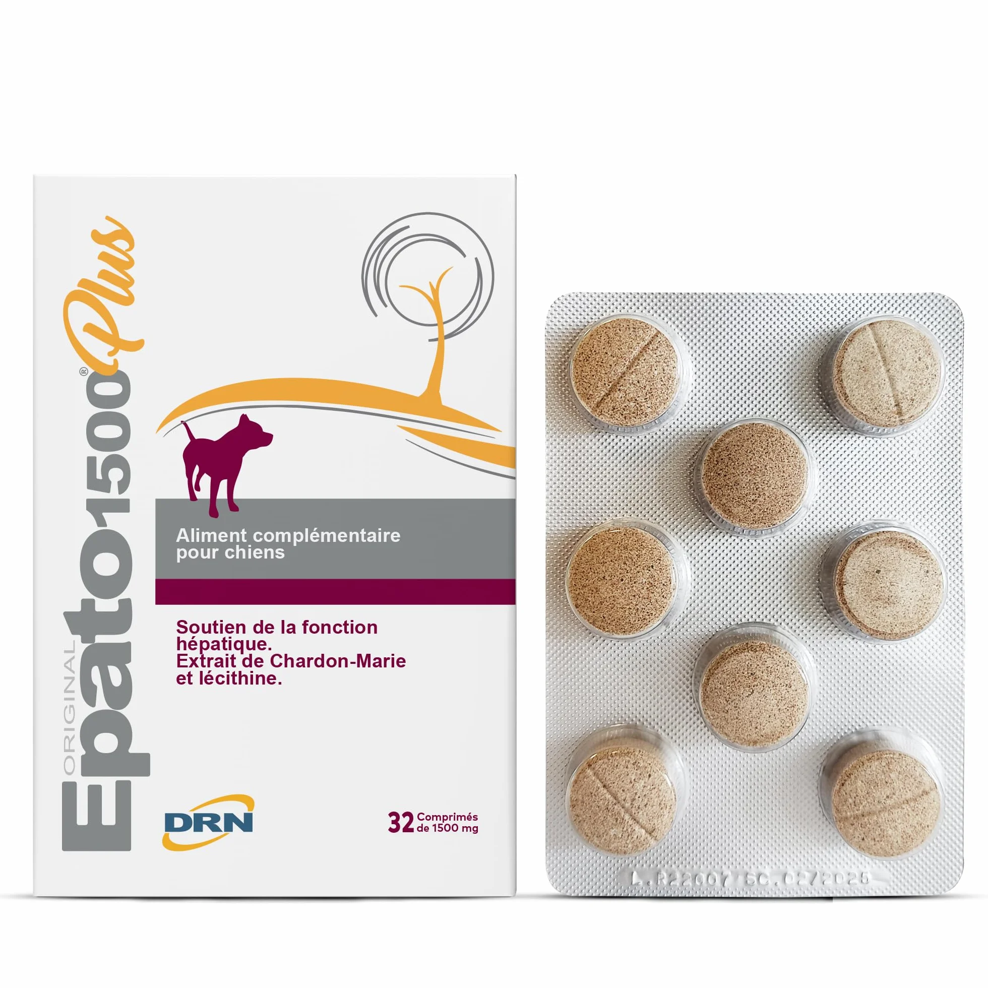 Complément hépatique pour Chien | Extrait de Chardon-Marie et Lécithine | Prébiotiques MOS et FOS | Soutien de la Fonction hépatique | 32 Comprimés de 1500 MG