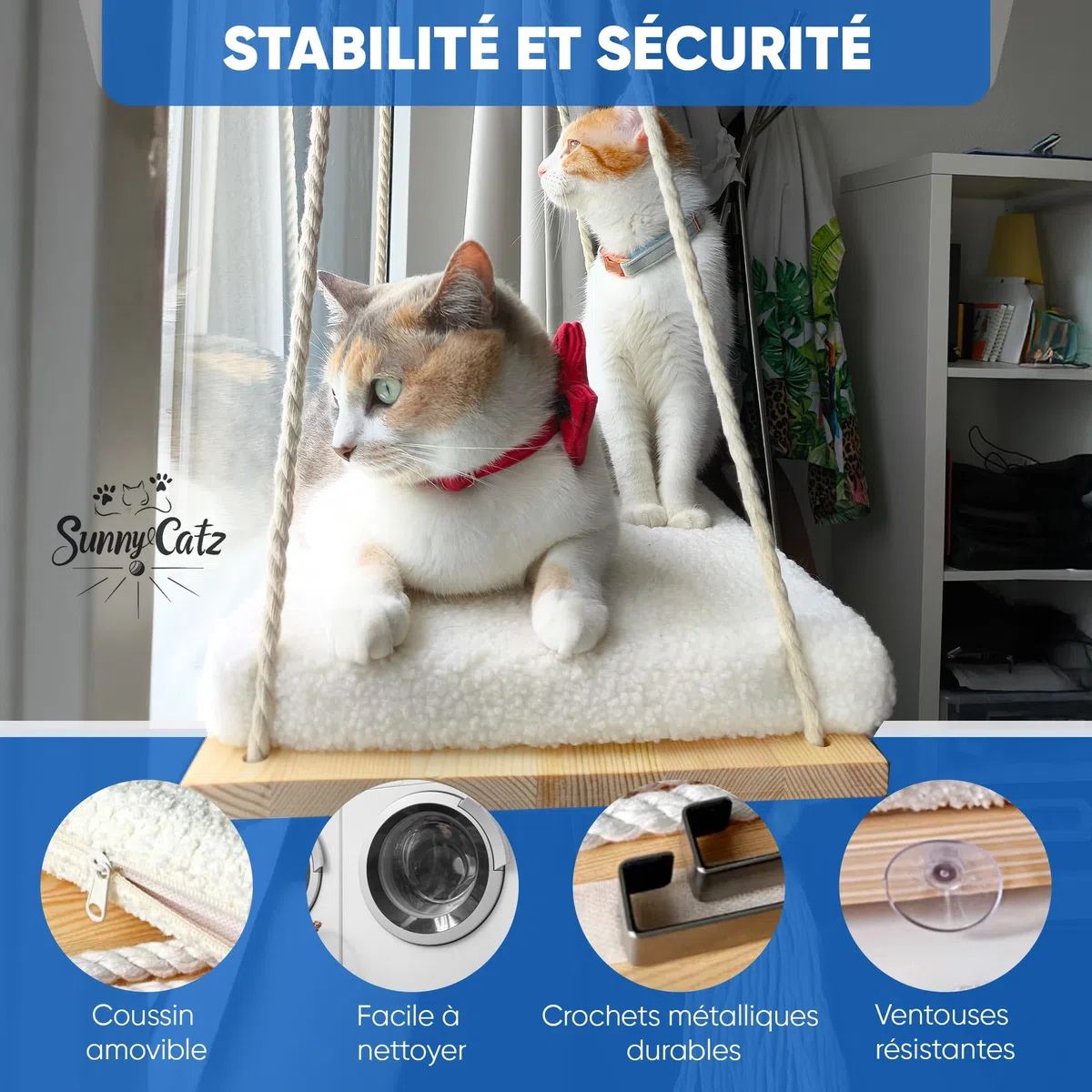 Hamac Chat Fenetre | Hamac Fenetre Chat Robuste et Ventouses Solides avec Panier Chats Moelleux | Lit Chats Interieur | Cat Bed | Table Suspendue Balcon 18 kg (49x29 cm) Coussin avec Housse Lavable