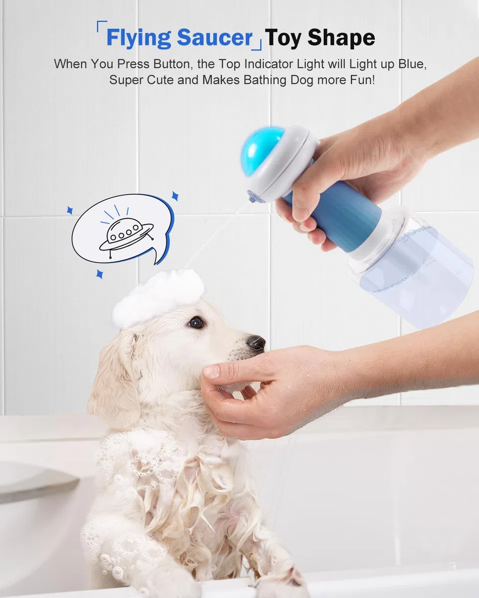 Pulvérisateur de shampooing électrique pour chien et chat, pulvérisateur de bain automatique avec brosse, distributeur pour chiens et chats (bleu)