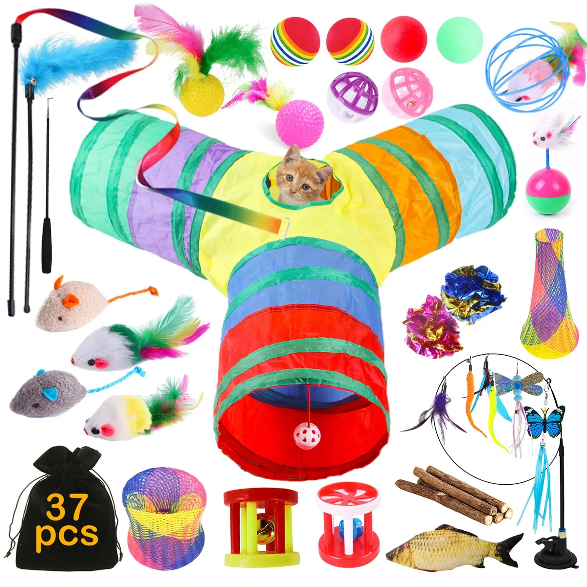 37 Pièces Kit pour Chat - Jouets Animaux Domestiques avec Balle, Jeux, Boule et Tunnel pour Chaton