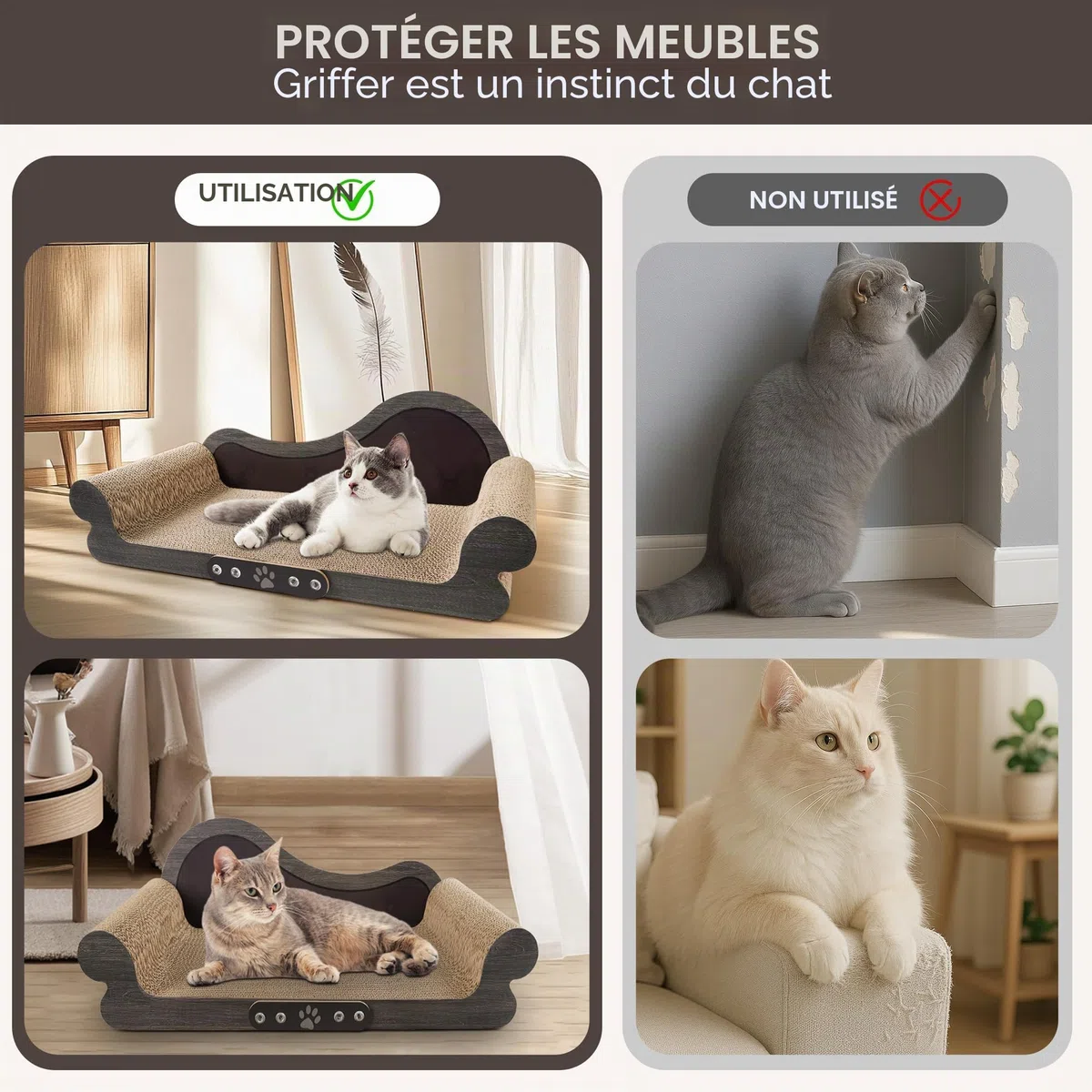 Griffoir pour Chat XXL - Grattoir Chat 68cm Design Canapé - Carton Ondulé Renforcé - pour Lit Chats et Salon