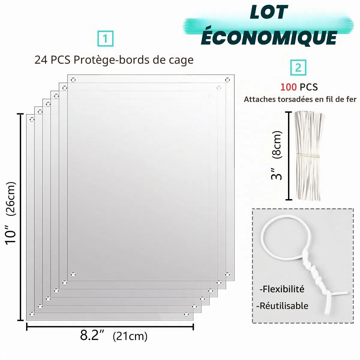 Oncpcare Lot de 24 doublures de Cage en Plastique Transparent pour Cage à Lapin, Cochon d'Inde, Accessoires de Cage pour Petits Animaux – Gardez la litière dans la Cage, 26x21 cm