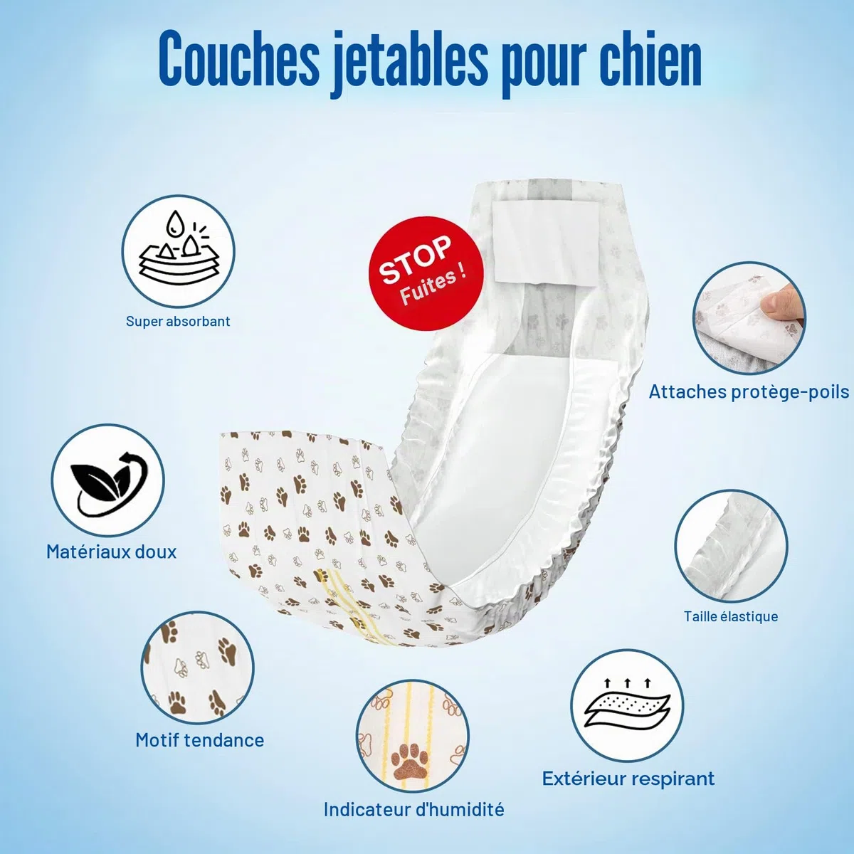 Pet Soft Couche Chien Male, Lot de 20 Couches Jetables pour Chiens Male, Super absorbantes Couche pour Chien Incontinent avec Indicateur d'humidité (S-20 Unité)