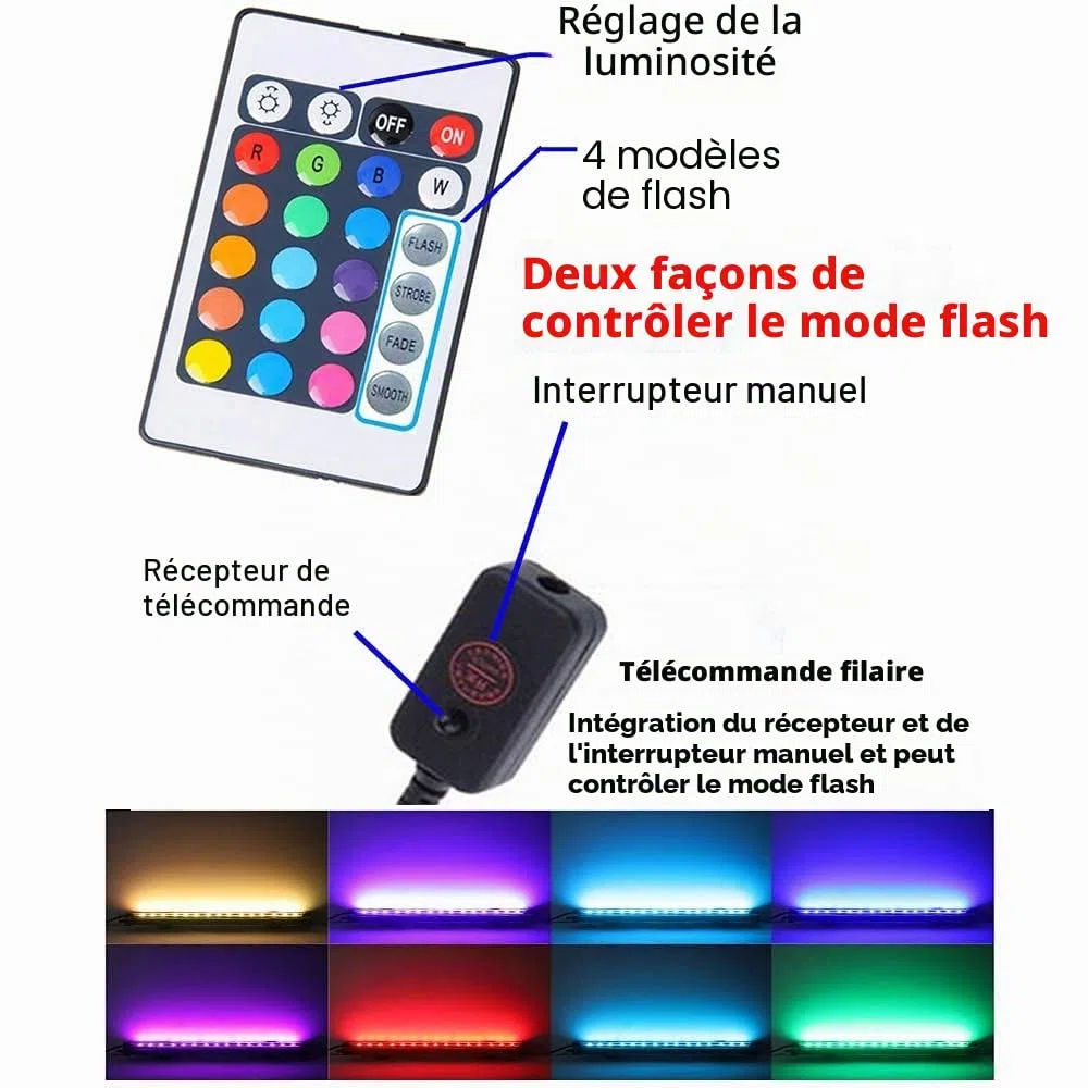 Tube LED RVB à bulles d'air pour aquarium, 16 couleurs, 4 modes, télécommande IP68 submersible (18 cm)