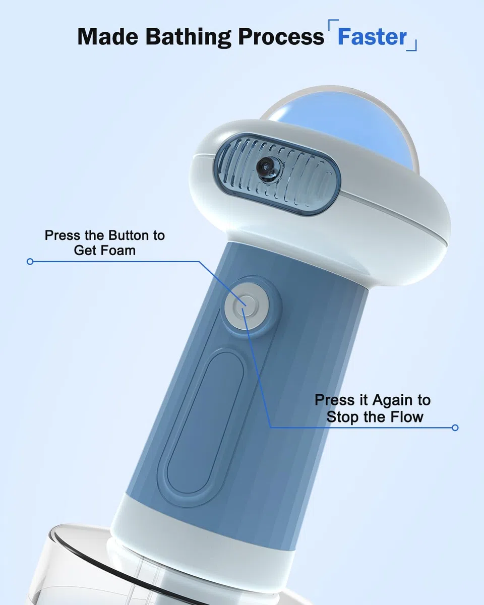 Pulvérisateur de shampooing électrique pour chien et chat, pulvérisateur de bain automatique avec brosse, distributeur pour chiens et chats (bleu)