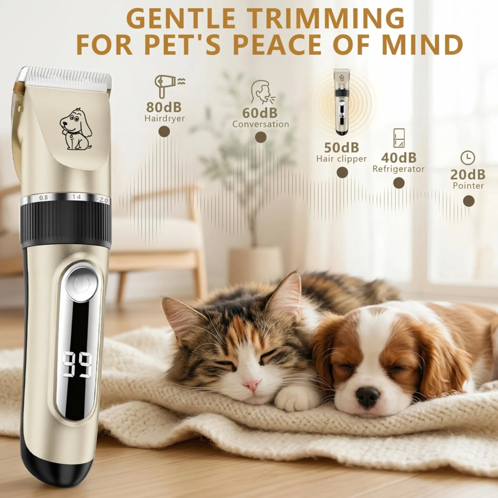 Tondeuse pour Chien IPX7 Tondeuse Chien Professionnelle à 2 Vitesses Écran LED avec Ciseaux Coupe-Griffes Peigne et 6 Accessoires de Sabots Tondeuse de Toilettage pour Chien Chat et Animaux