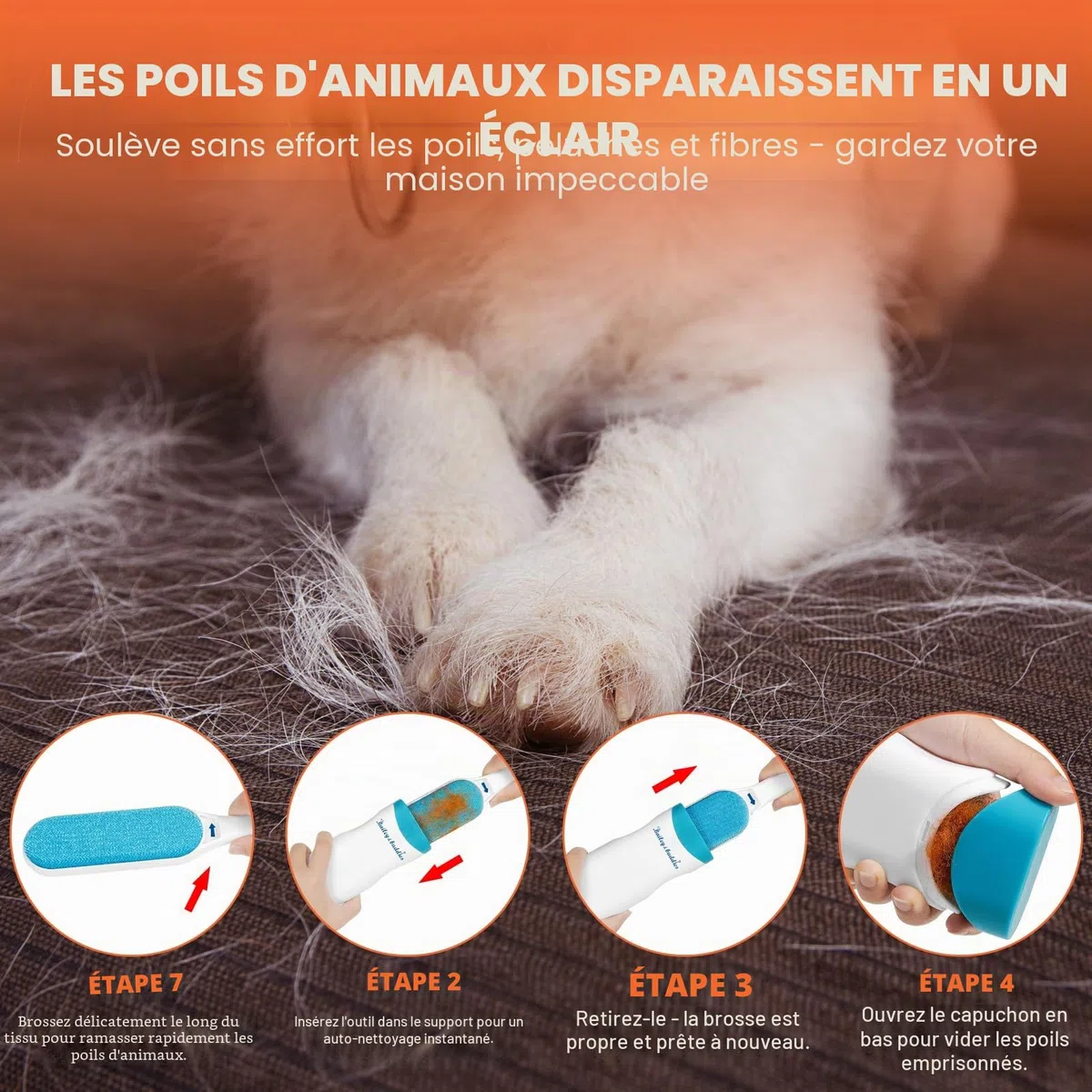 Bailey & buddies Brosse à poils d'animaux de compagnie, base autonettoyante, anti-peluches réutilisable, enlève les poils de chat et de chien, peluches de tapis et canapé, vêtements