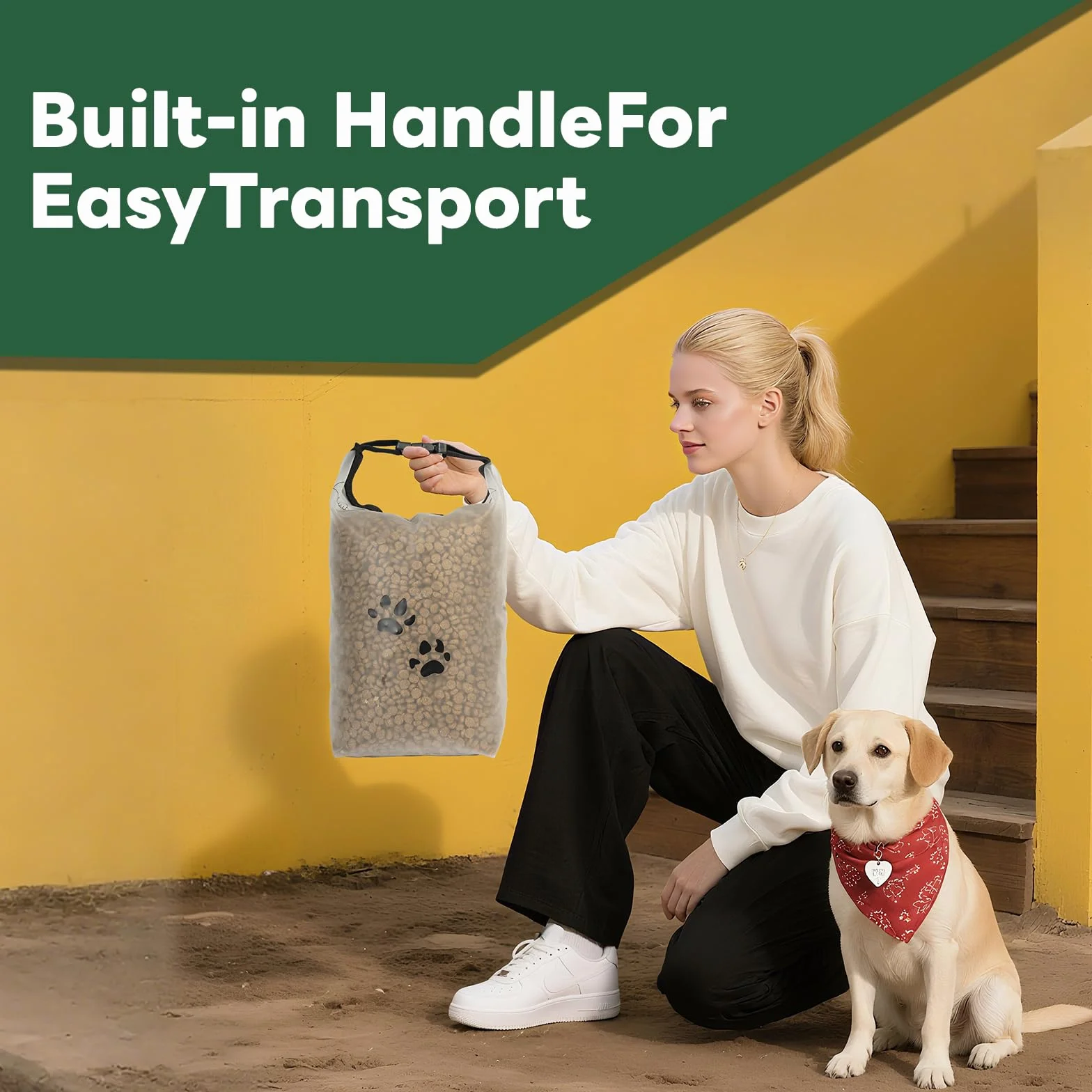 Sac de voyage pour nourriture d’animaux, contenant à croquettes avec fermeture roll-top, sans BPA et alimentaire, conserve la fraîcheur en camping, en pension canine ou pour les escapades du week-end