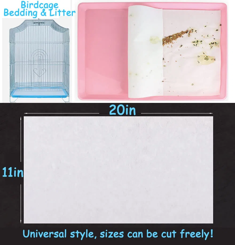 Lot de 100 doublures en papier jetables pour cage à oiseaux, grande taille, prédécoupées, absorbantes, accessoires pour animaux domestiques, oiseaux, perroquets