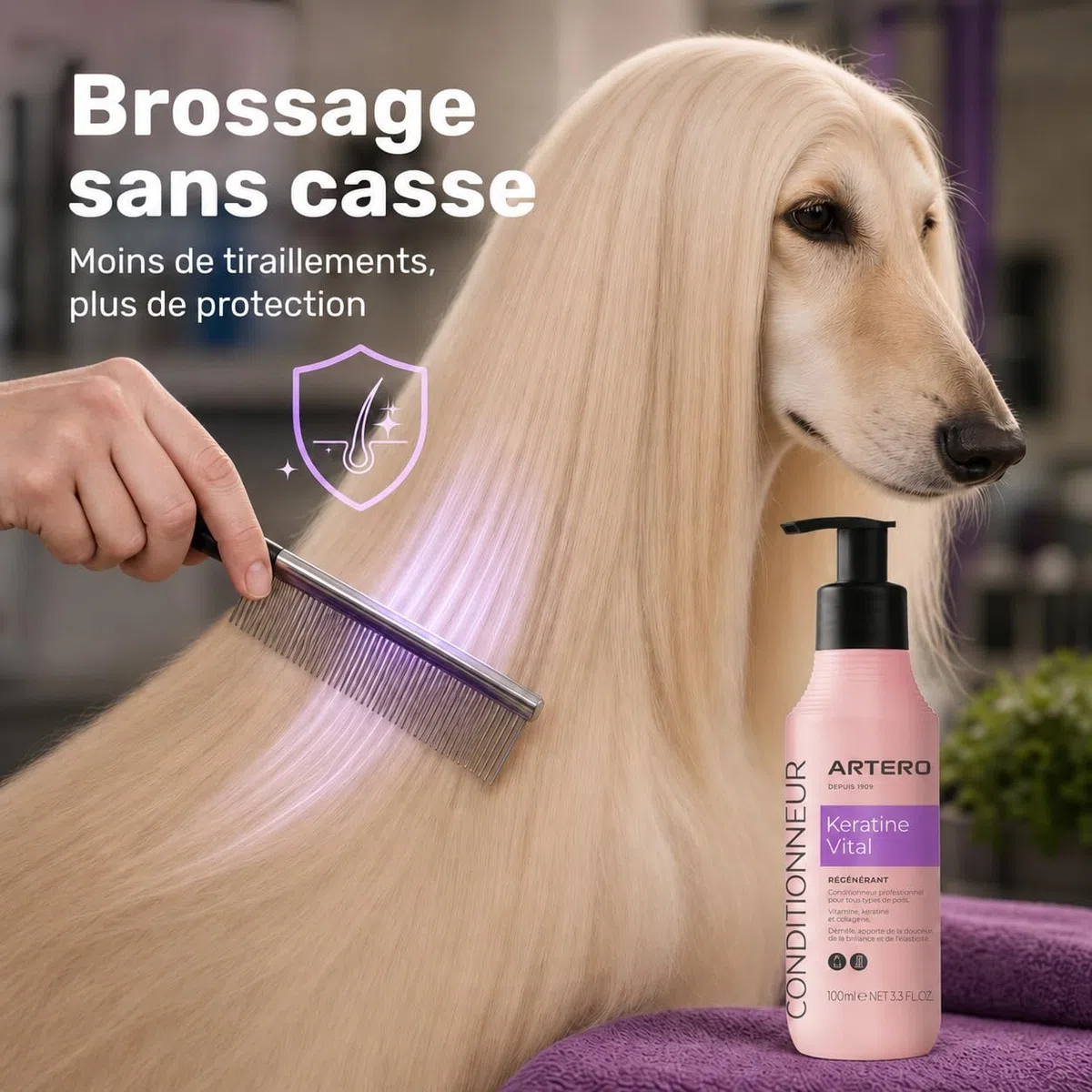 Artero Après-Shampoing Keratin Vital 90ml pour Chiens et Chats - Régénération Instantanée, Douceur et Brillance pour Un Pelage Fort et Protégé, Effet Anti-Frisottis